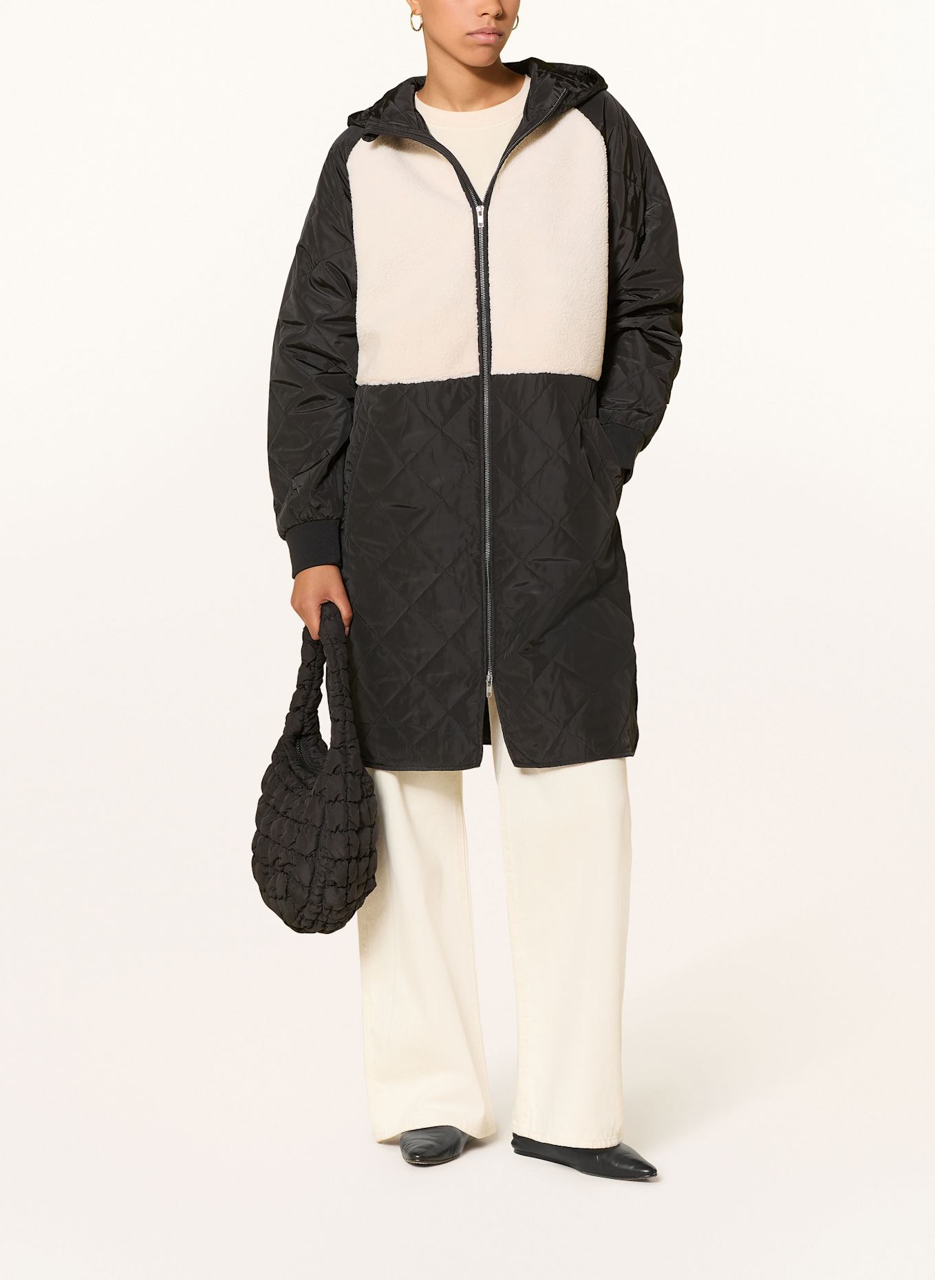 MSCH COPENHAGEN Steppmantel MSCHADELYN KIARA im Materialmix: SCHWARZ / CREME