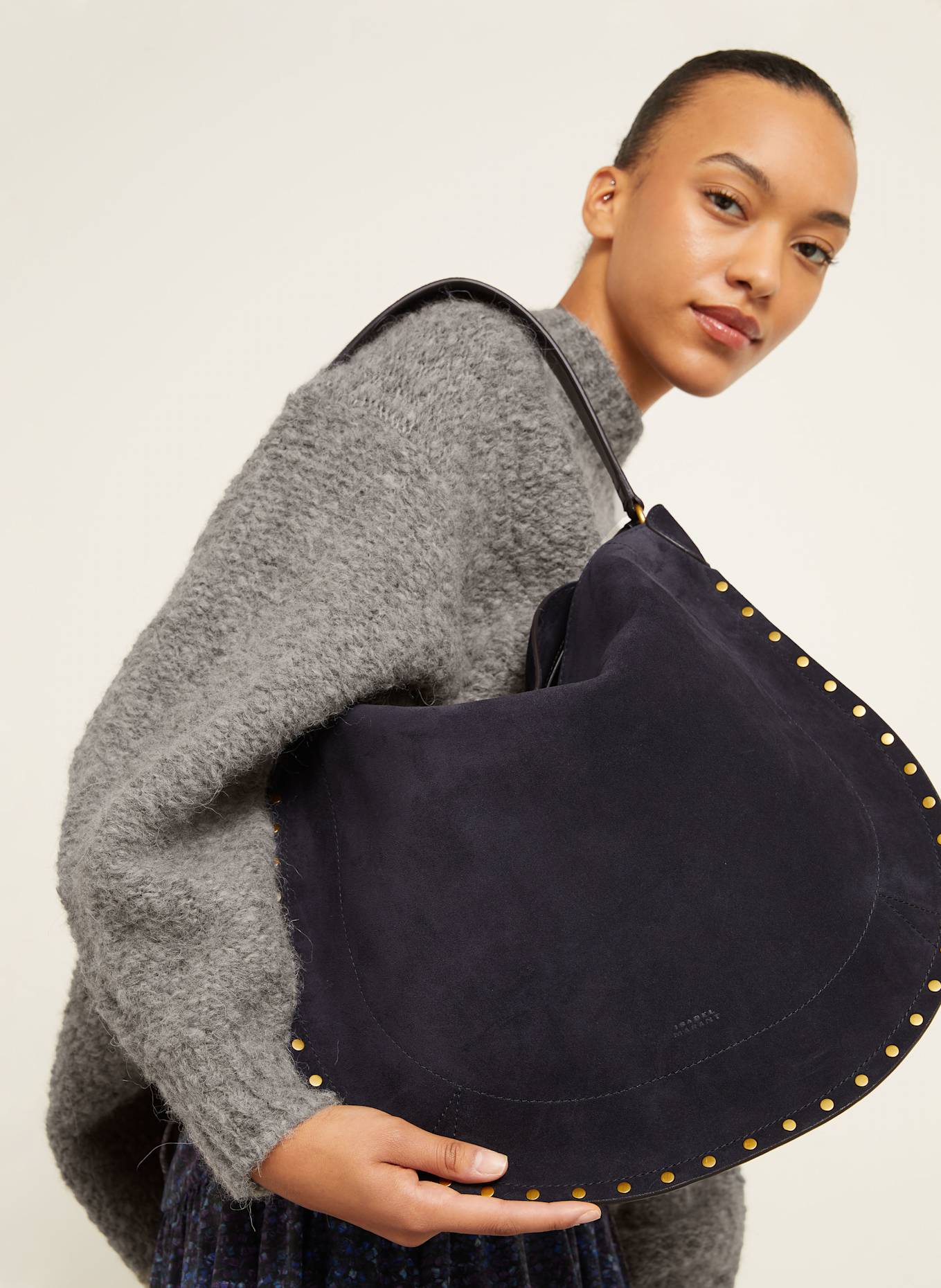 ISABEL MARANT Shopper OSKAN mit Pouch und Nieten: SCHWARZ