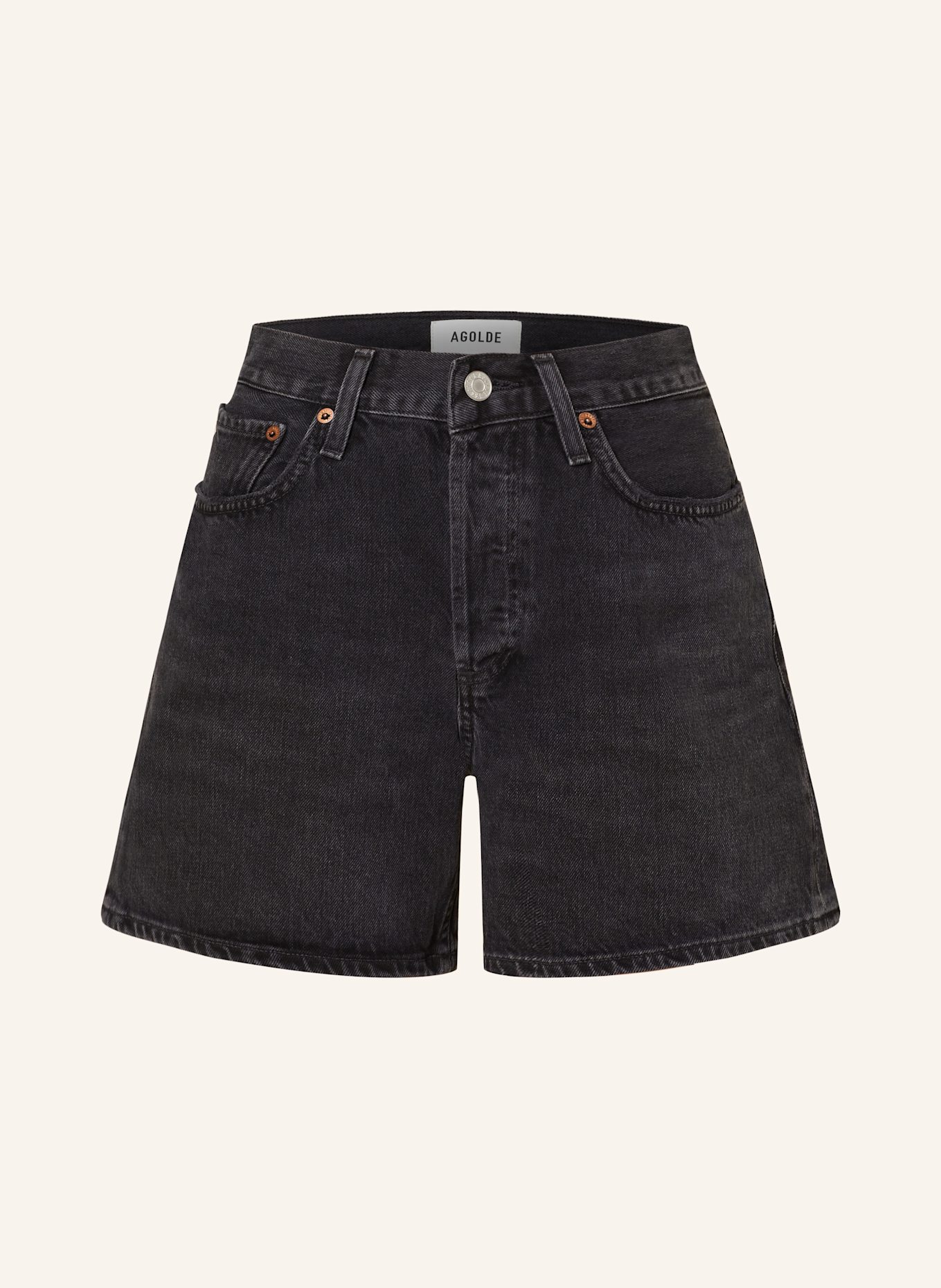 AGOLDE V-WAIST SHORT denim shorts: bounce worn blk vint