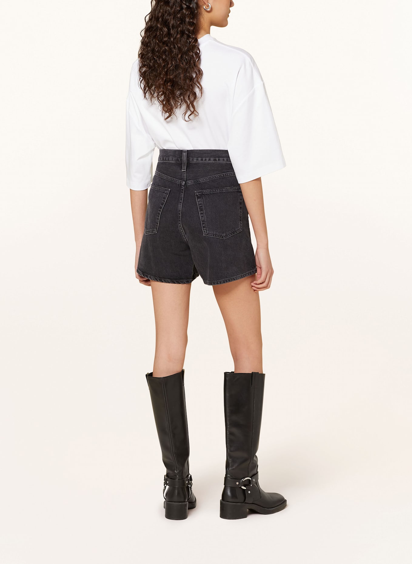 AGOLDE V-WAIST SHORT denim shorts: bounce worn blk vint