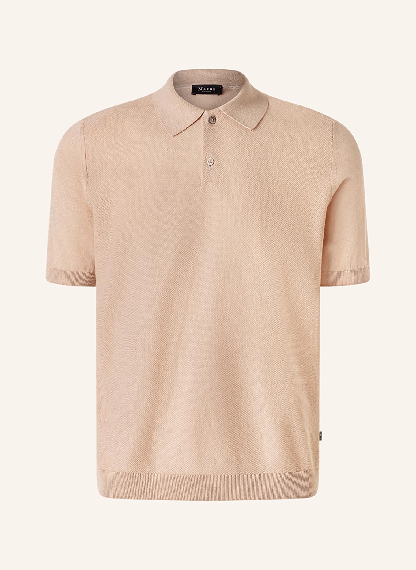 MAERZ MUENCHEN Piqué polo shirt in linen: LIGHT BROWN