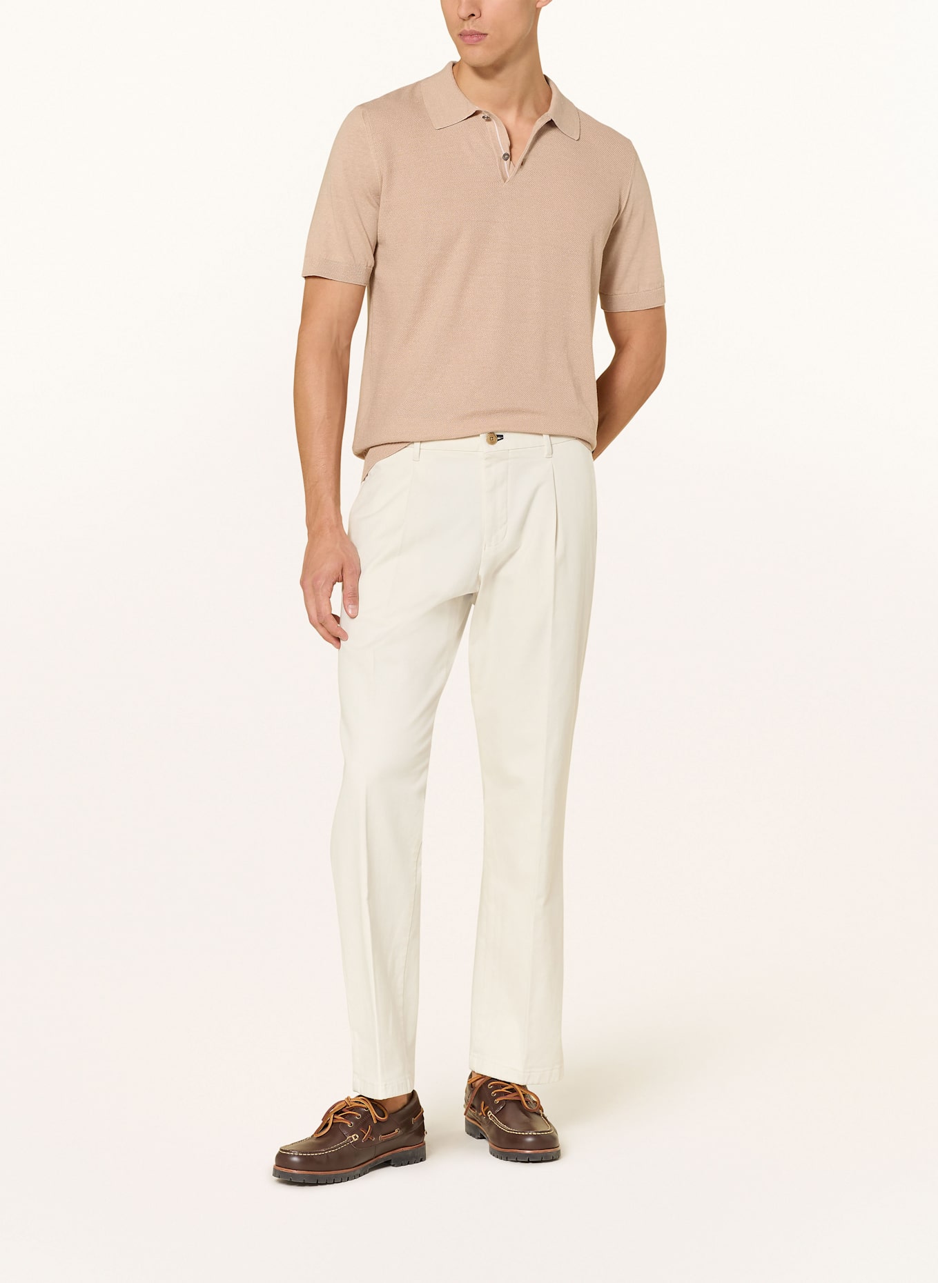 MAERZ MUENCHEN Piqué polo shirt in linen: LIGHT BROWN