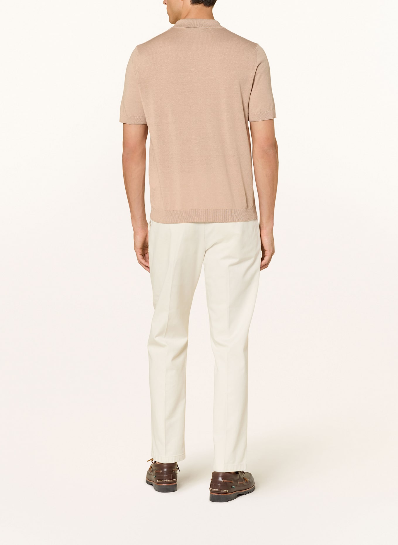 MAERZ MUENCHEN Piqué polo shirt in linen: LIGHT BROWN