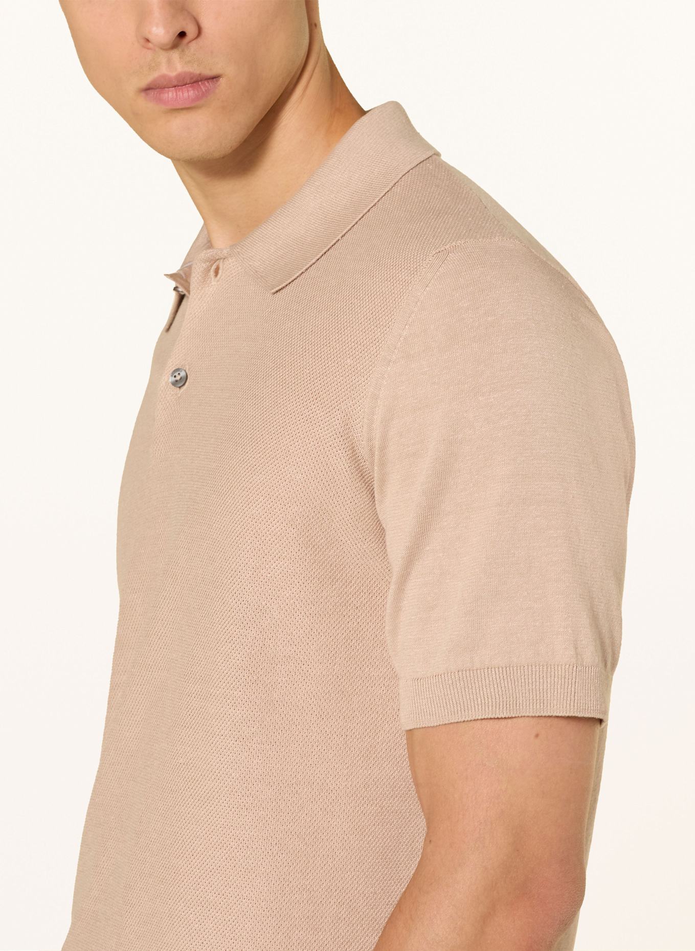MAERZ MUENCHEN Piqué polo shirt in linen: LIGHT BROWN
