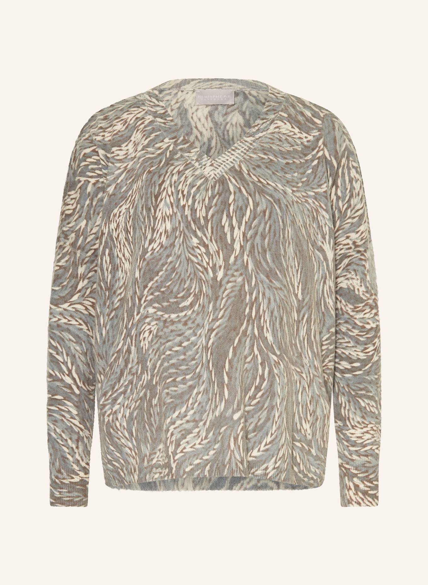 HEMISPHERE Cashmere-Pullover in dunkelgrau/ blaugrau/ creme