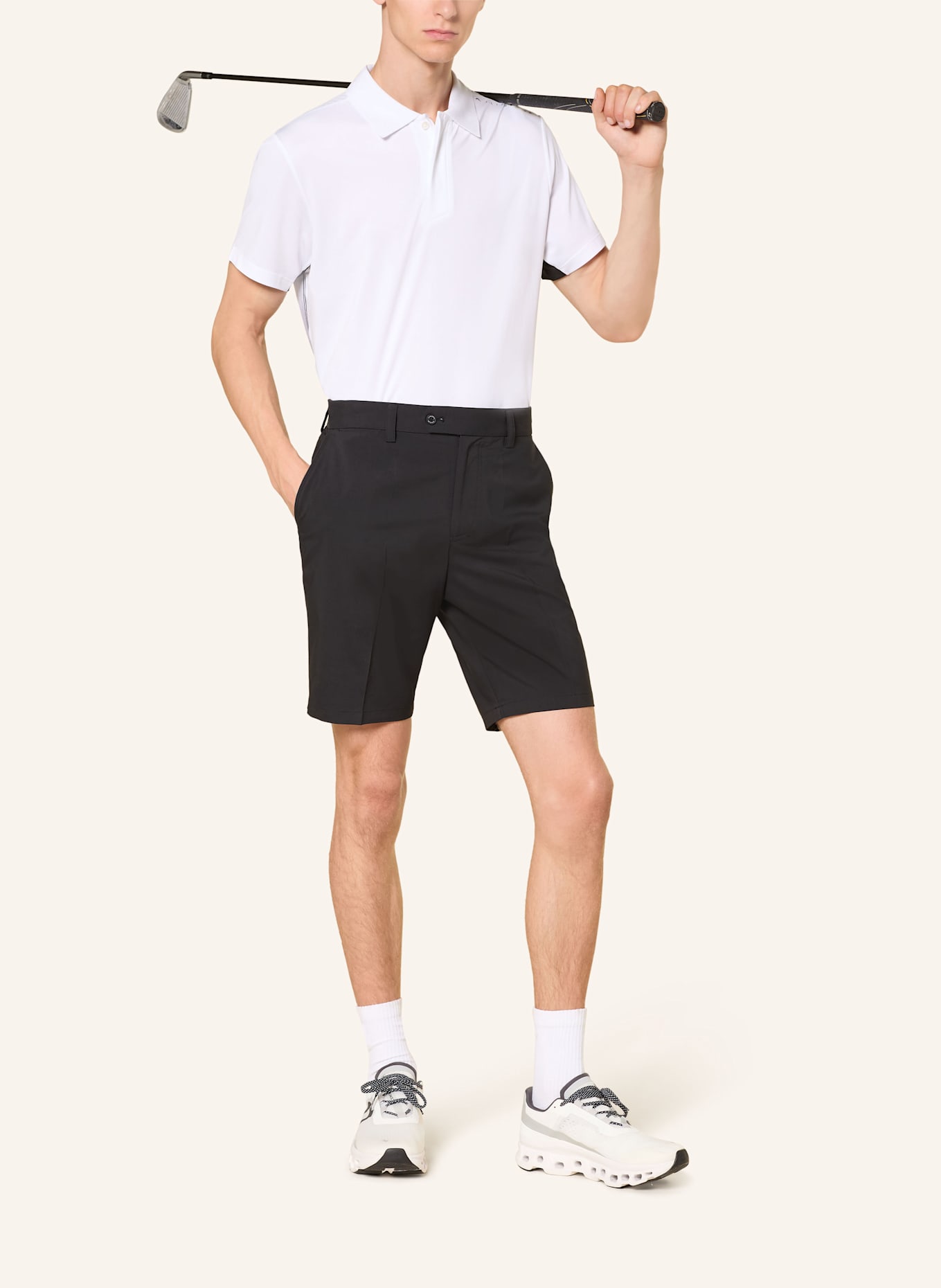 J.LINDEBERG Funktions-Poloshirt: WEISS / SCHWARZ