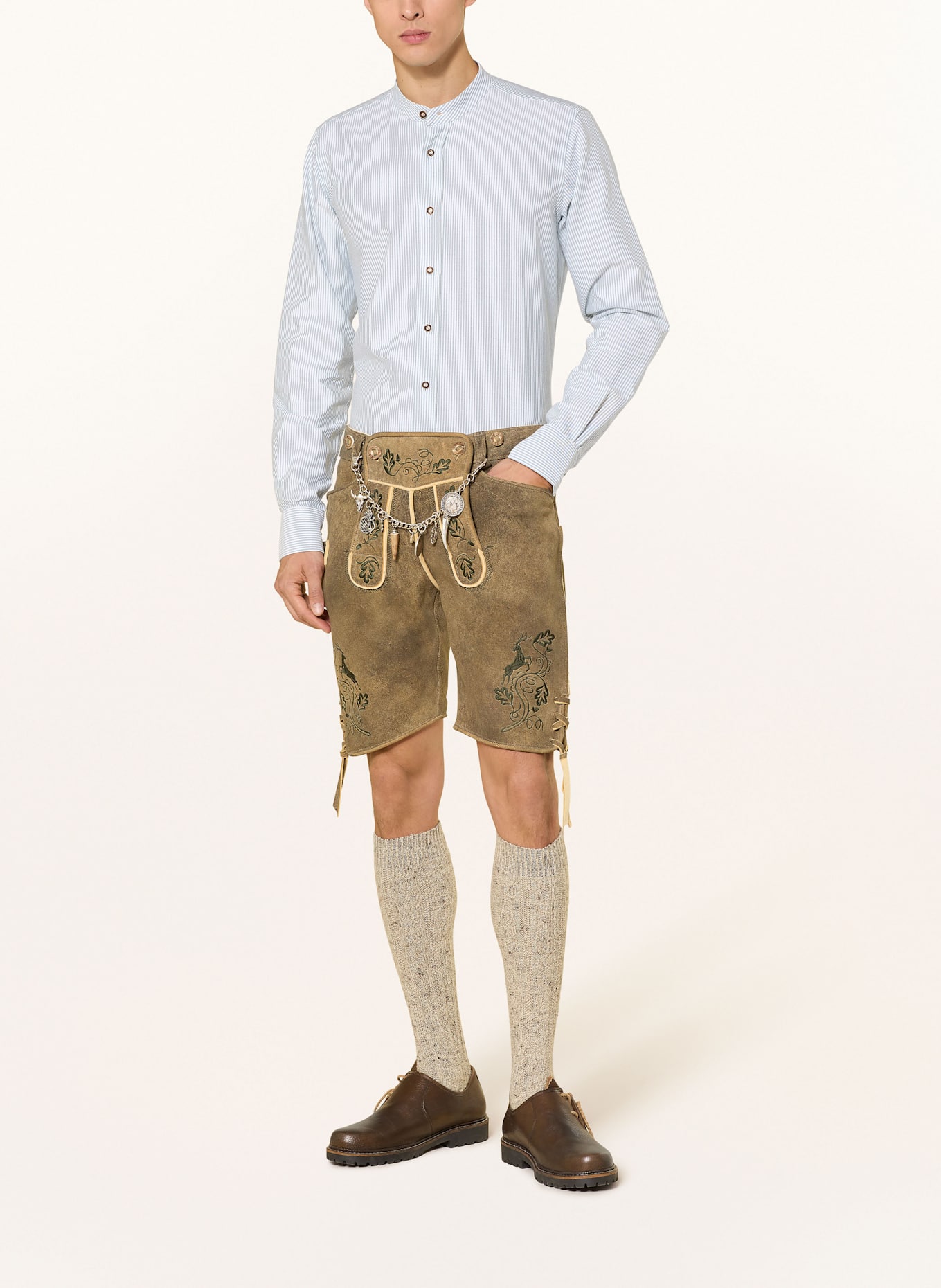 DU4 Chemise traditionnelle HANSI coupe classique avec col montant: BLANC/ VERT
