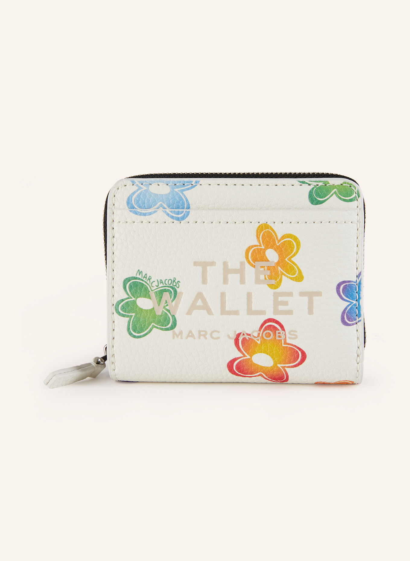 MARC JACOBS Portfel THE WILD DAISY MINI COMPACT WALLET: BIAŁY / JASNOZIELONY / CIEMNOŻÓŁTY