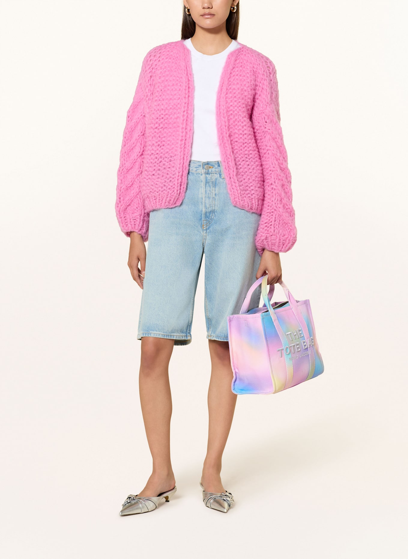 MARC JACOBS Handbag THE MEDIUM TOTE BAG: PINK / TURQUOISE / LIGHT YELLOW