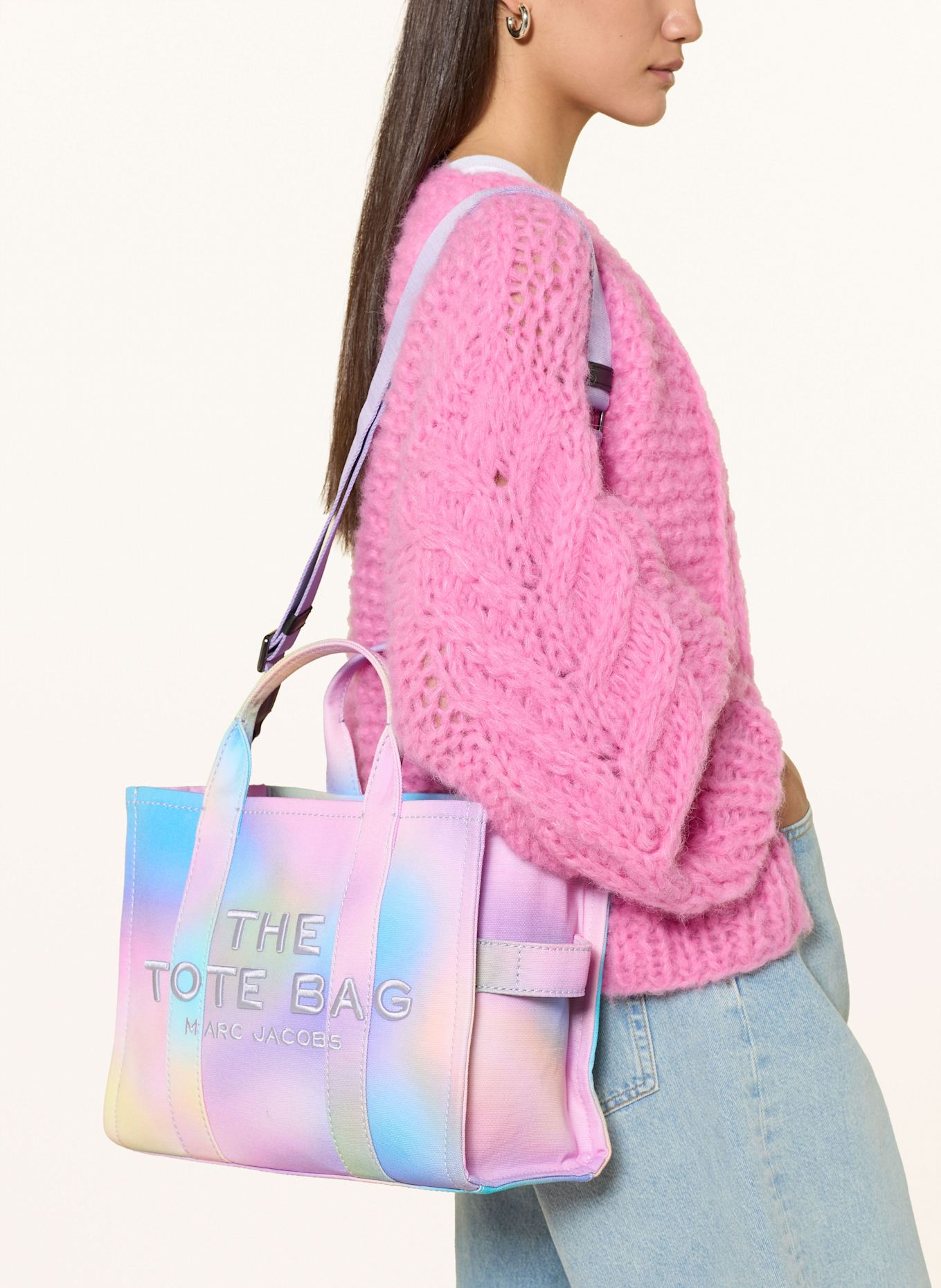 MARC JACOBS Handbag THE MEDIUM TOTE BAG: PINK / TURQUOISE / LIGHT YELLOW