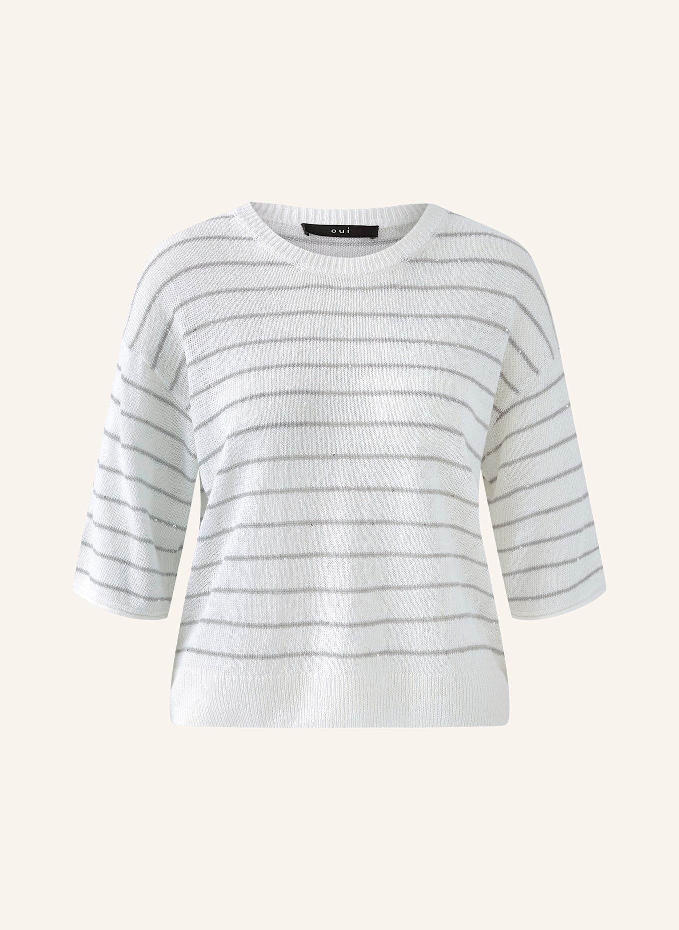 oui Strickshirt mit Pailletten und Leinen: WEISS/ GRAU