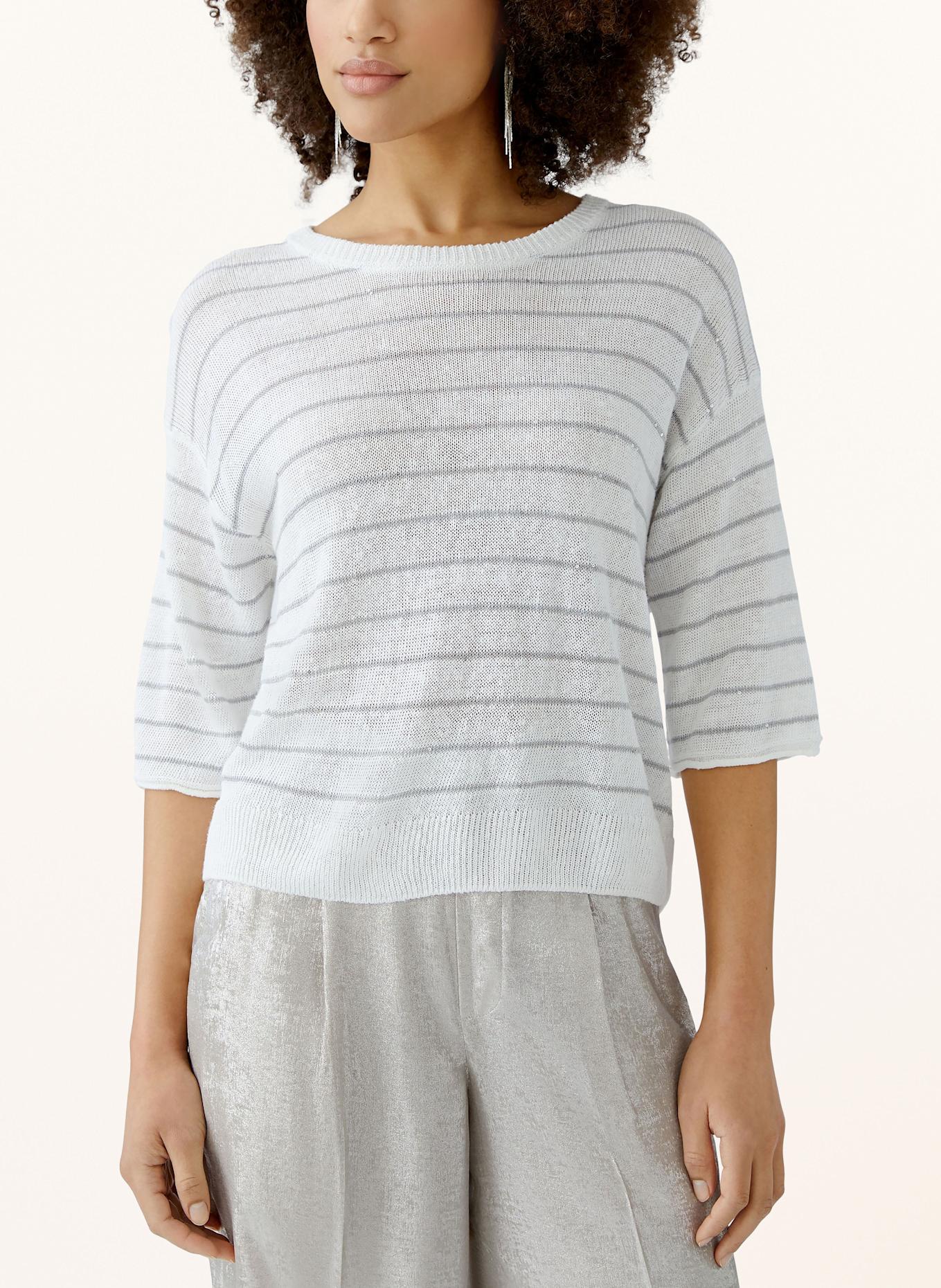 oui Strickshirt mit Pailletten und Leinen: WEISS/ GRAU