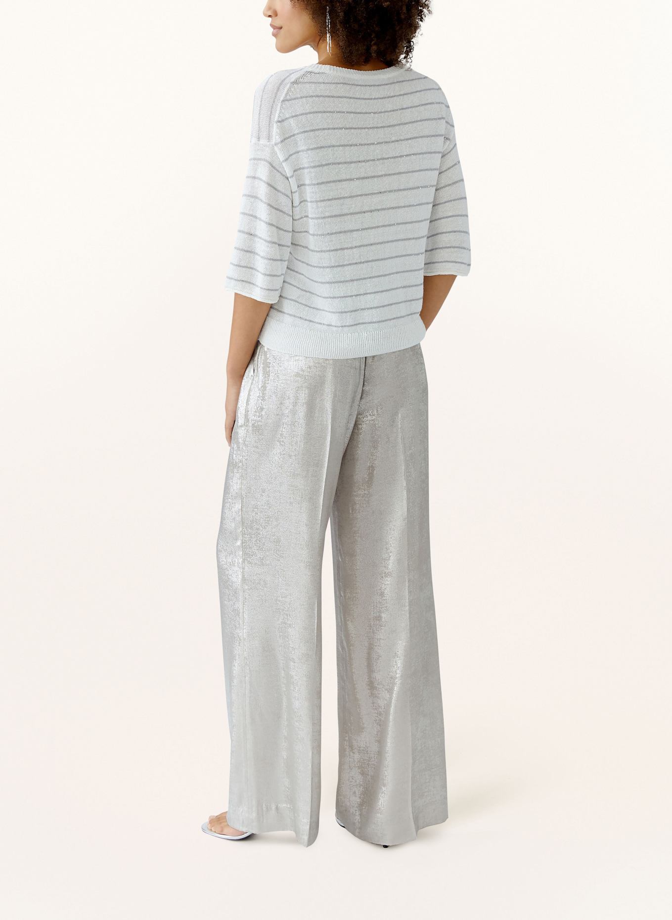 oui Strickshirt mit Pailletten und Leinen: WEISS/ GRAU