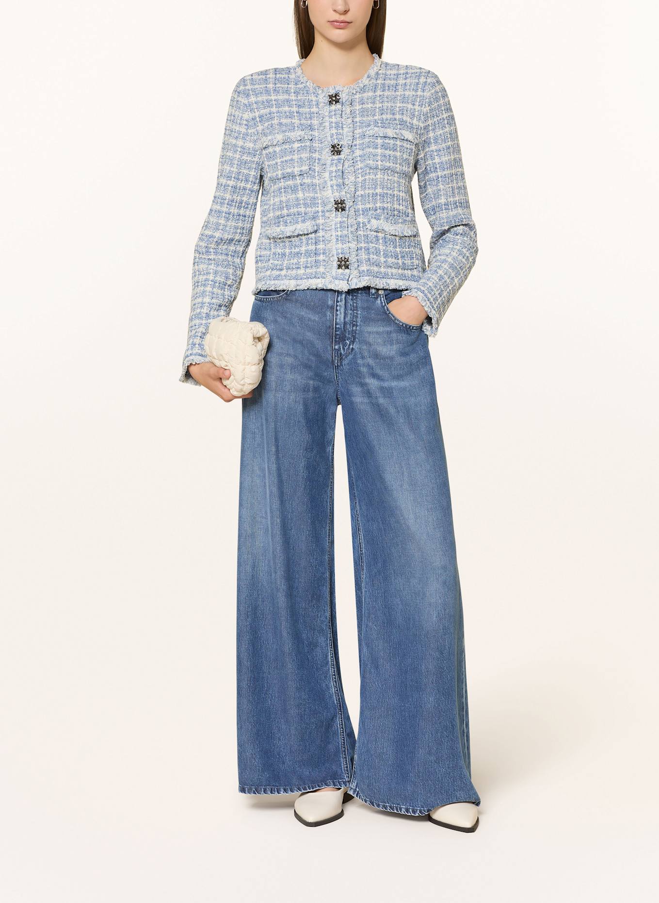 oui Tweed-Jacke mit Schmucksteinen: HELLBLAU/ WEISS