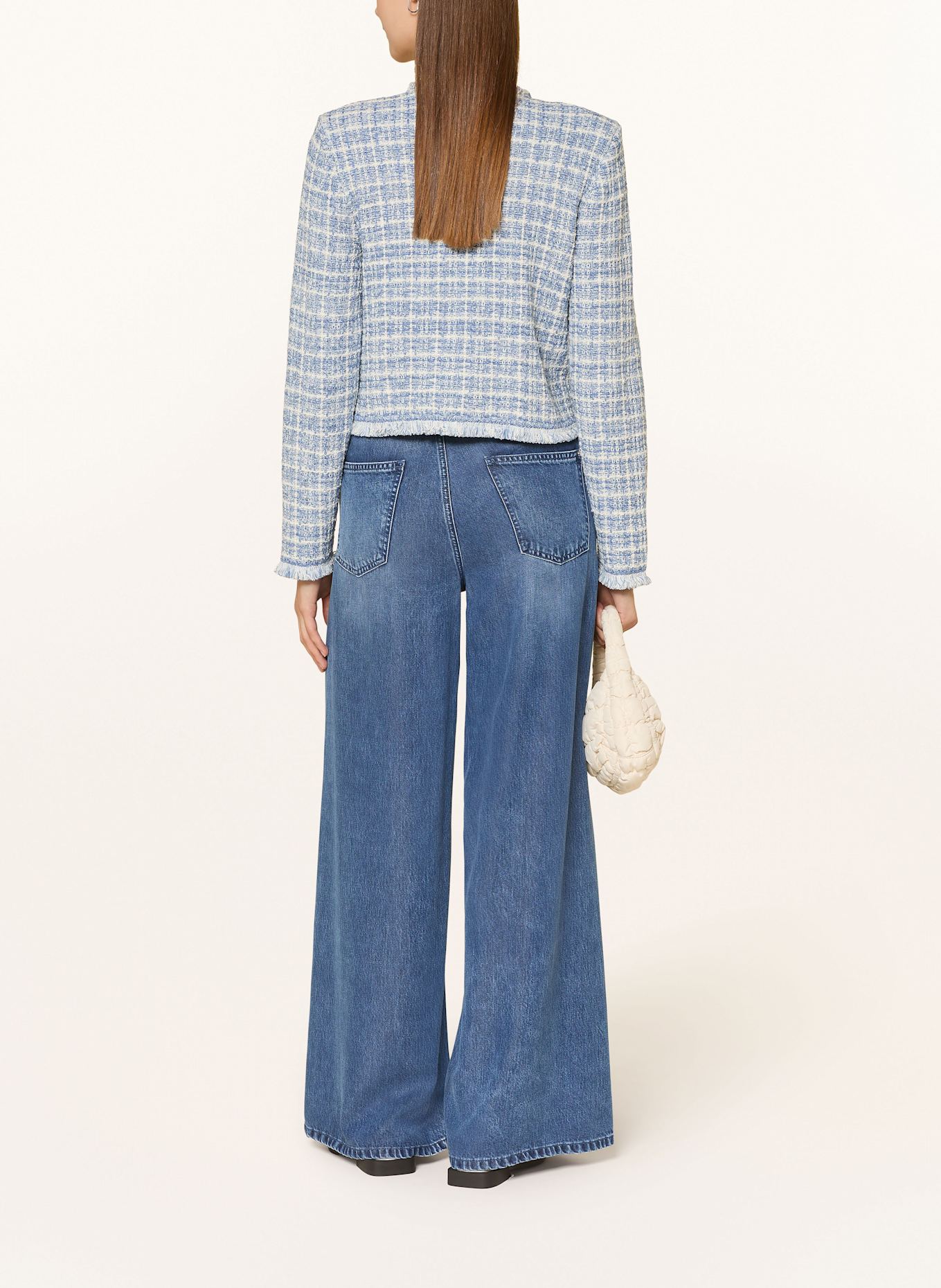 oui Tweed-Jacke mit Schmucksteinen: HELLBLAU/ WEISS