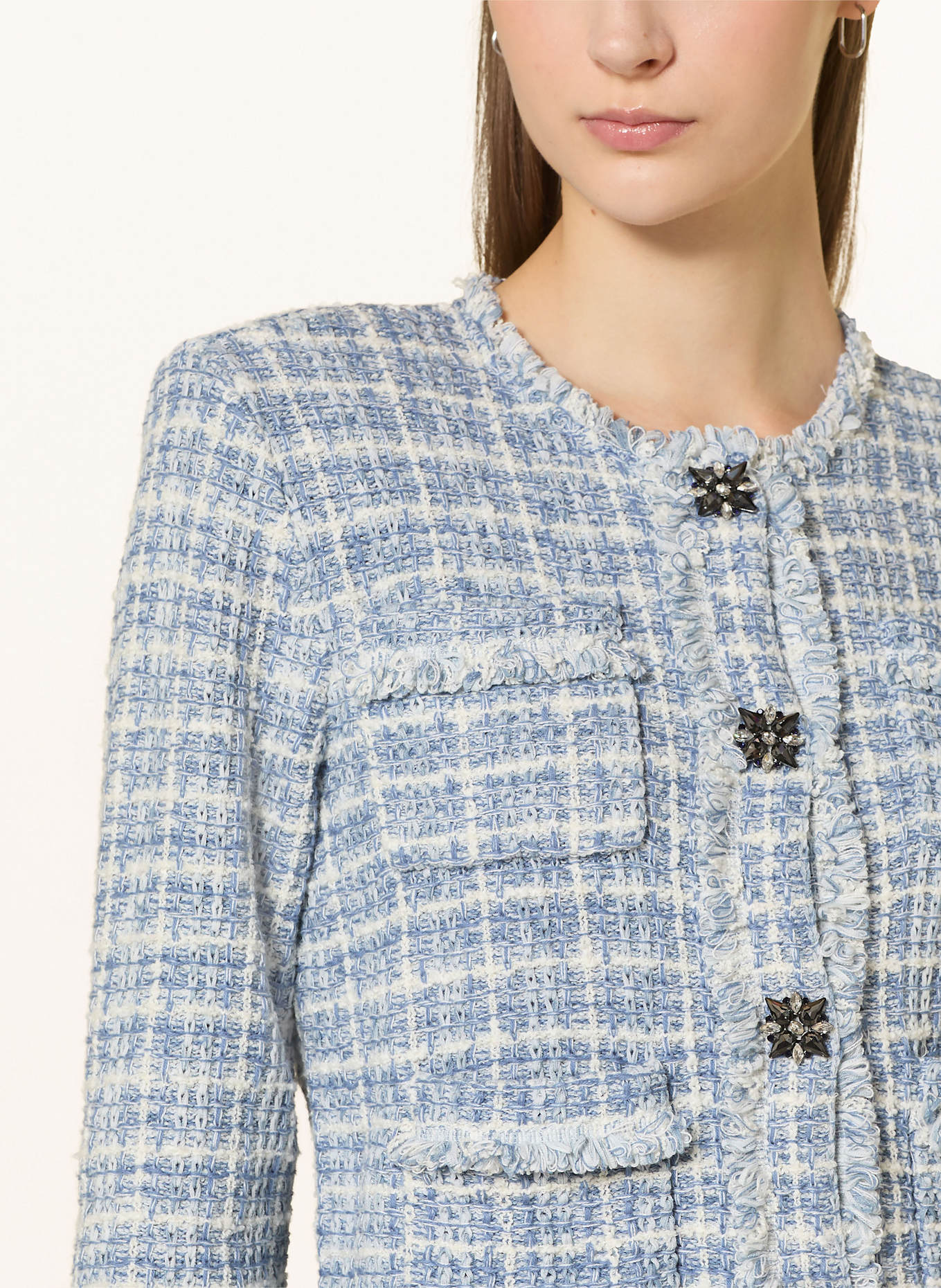 oui Tweed-Jacke mit Schmucksteinen: HELLBLAU/ WEISS