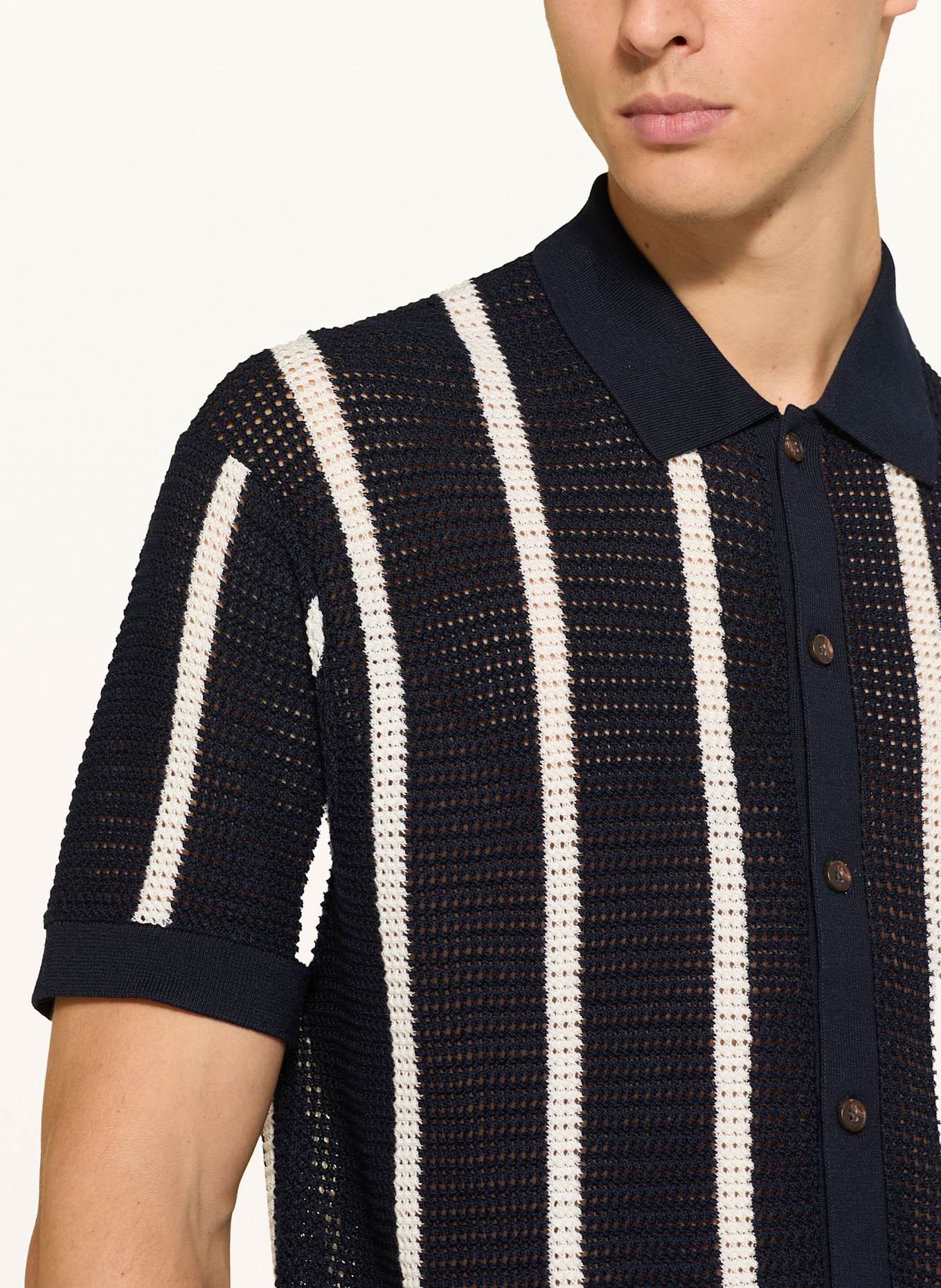 TOMMY HILFIGER Strickhemd Regular Fit: DUNKELBLAU / WEISS