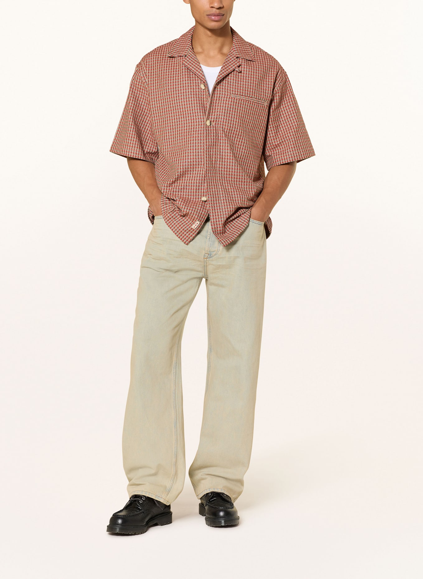 SCOTCH & SODA Resorthemd Relaxed Fit: ROT / CREME / DUNKELBRAUN