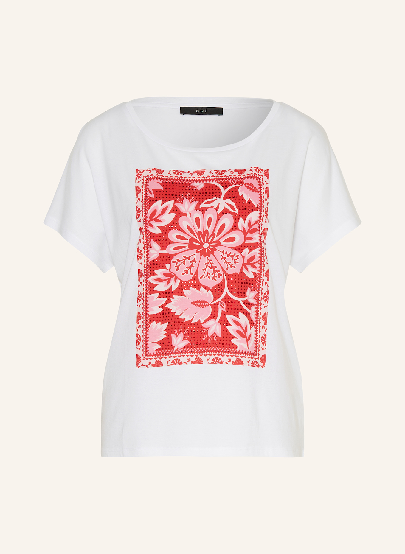oui T-Shirt mit Schmucksteinen: WEISS/ ROT/ PINK