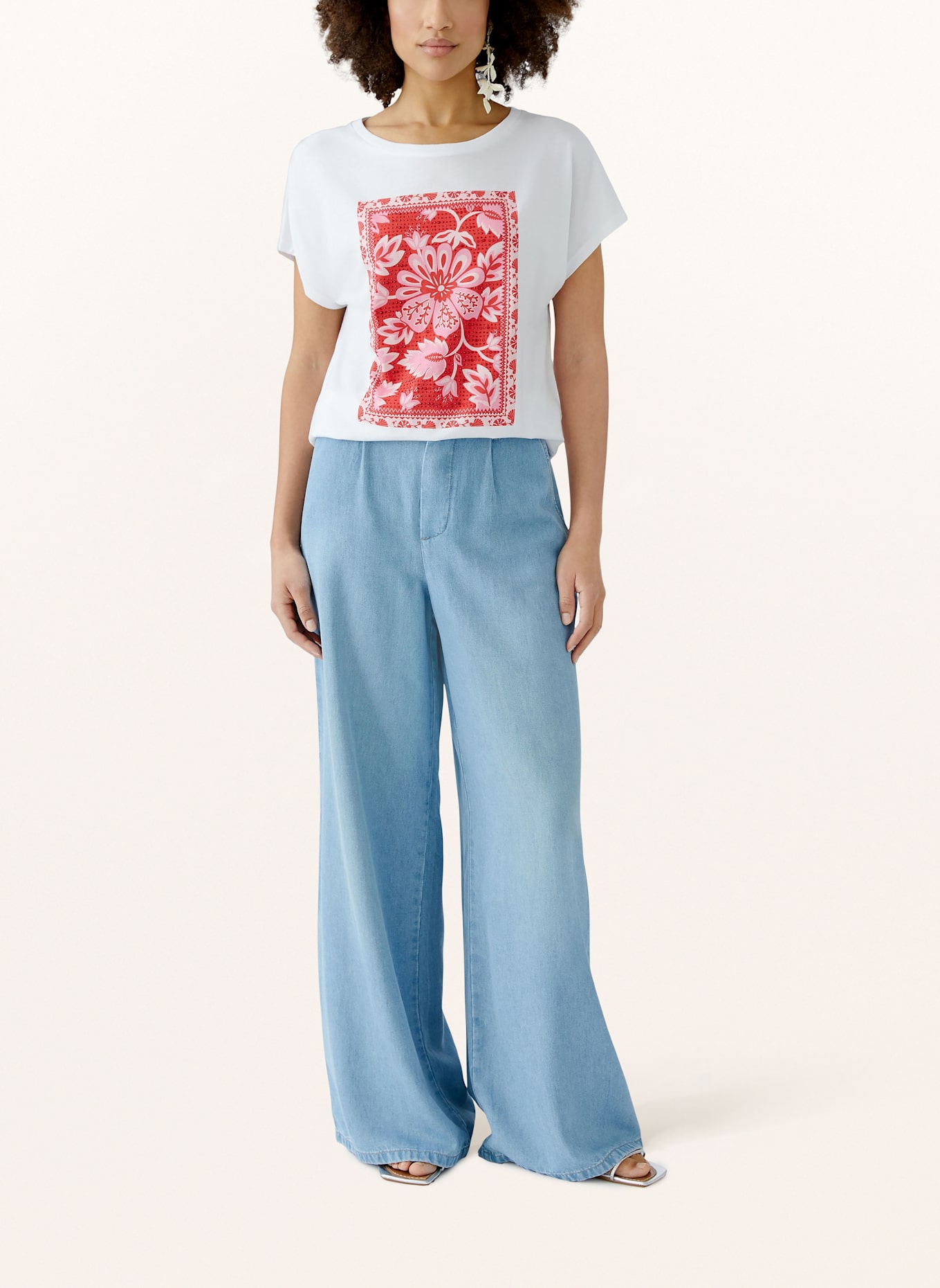 oui T-Shirt mit Schmucksteinen: WEISS/ ROT/ PINK