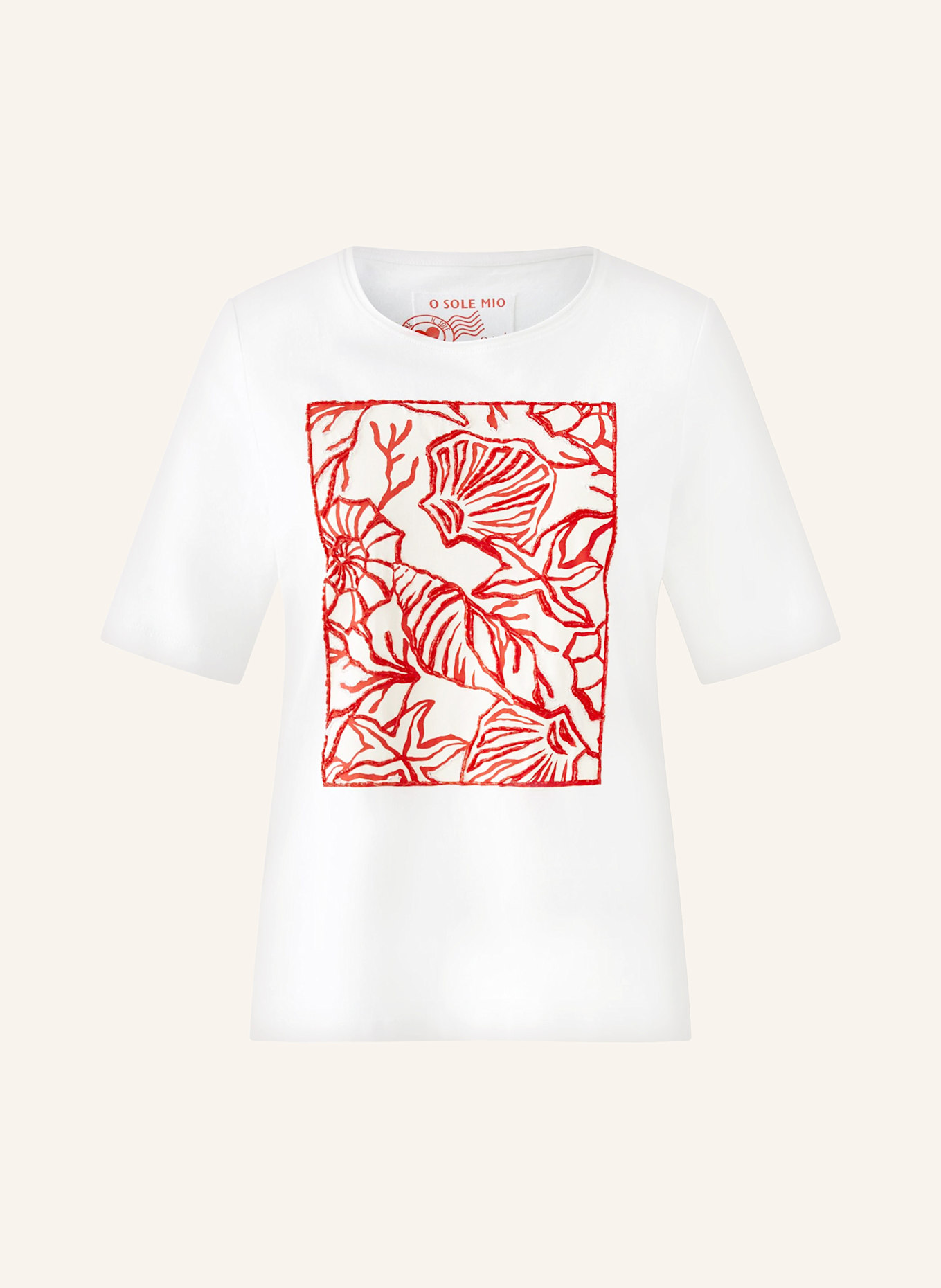oui T-Shirt mit Schmuckperlen: WEISS/ ROT