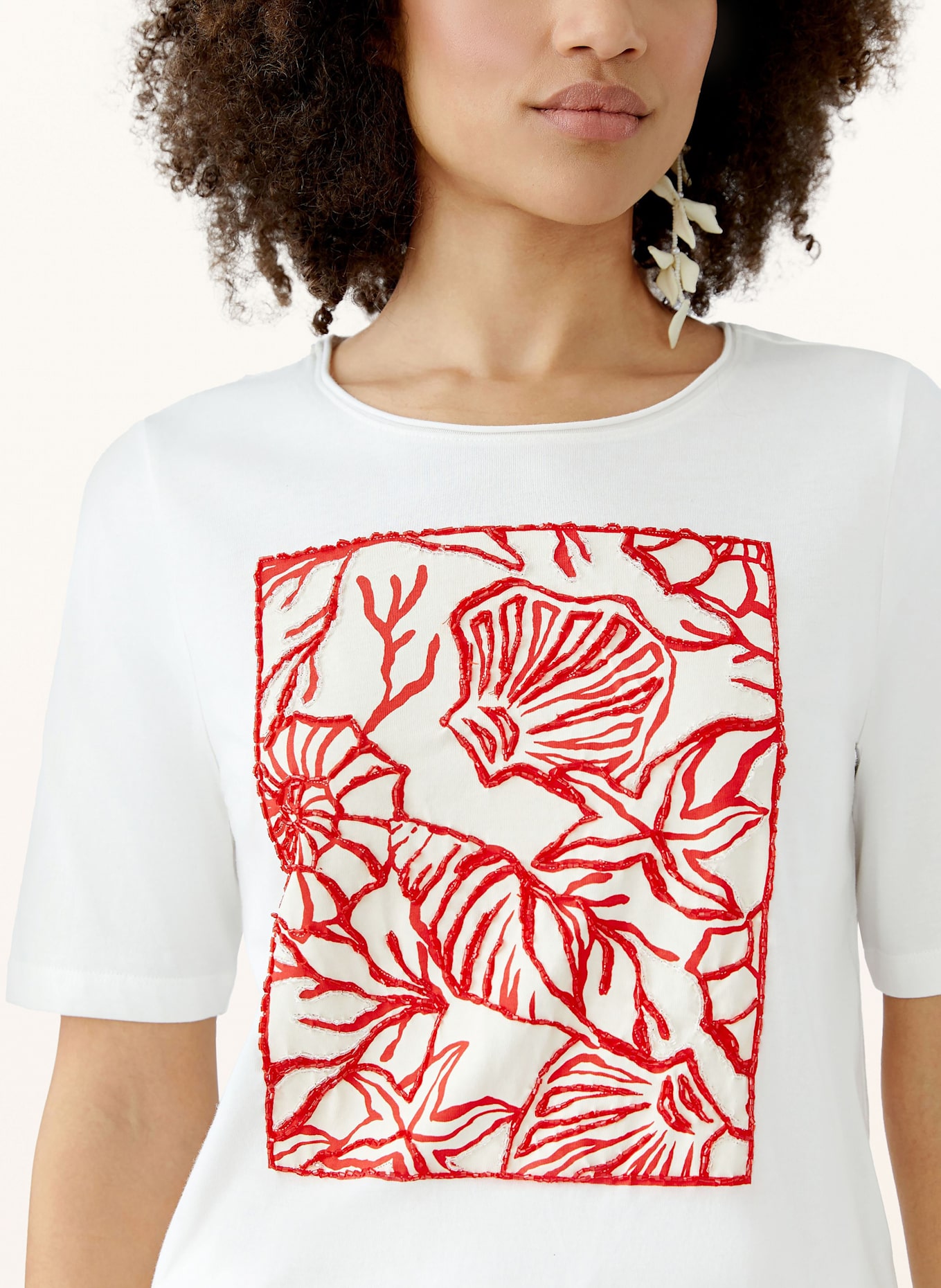 oui T-Shirt mit Schmuckperlen: WEISS/ ROT