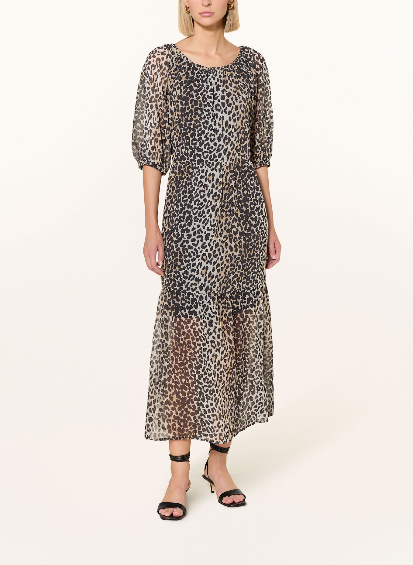 oui Kleid mit 3/4-Arm: HELLBRAUN / SCHWARZ / HELLGRAU