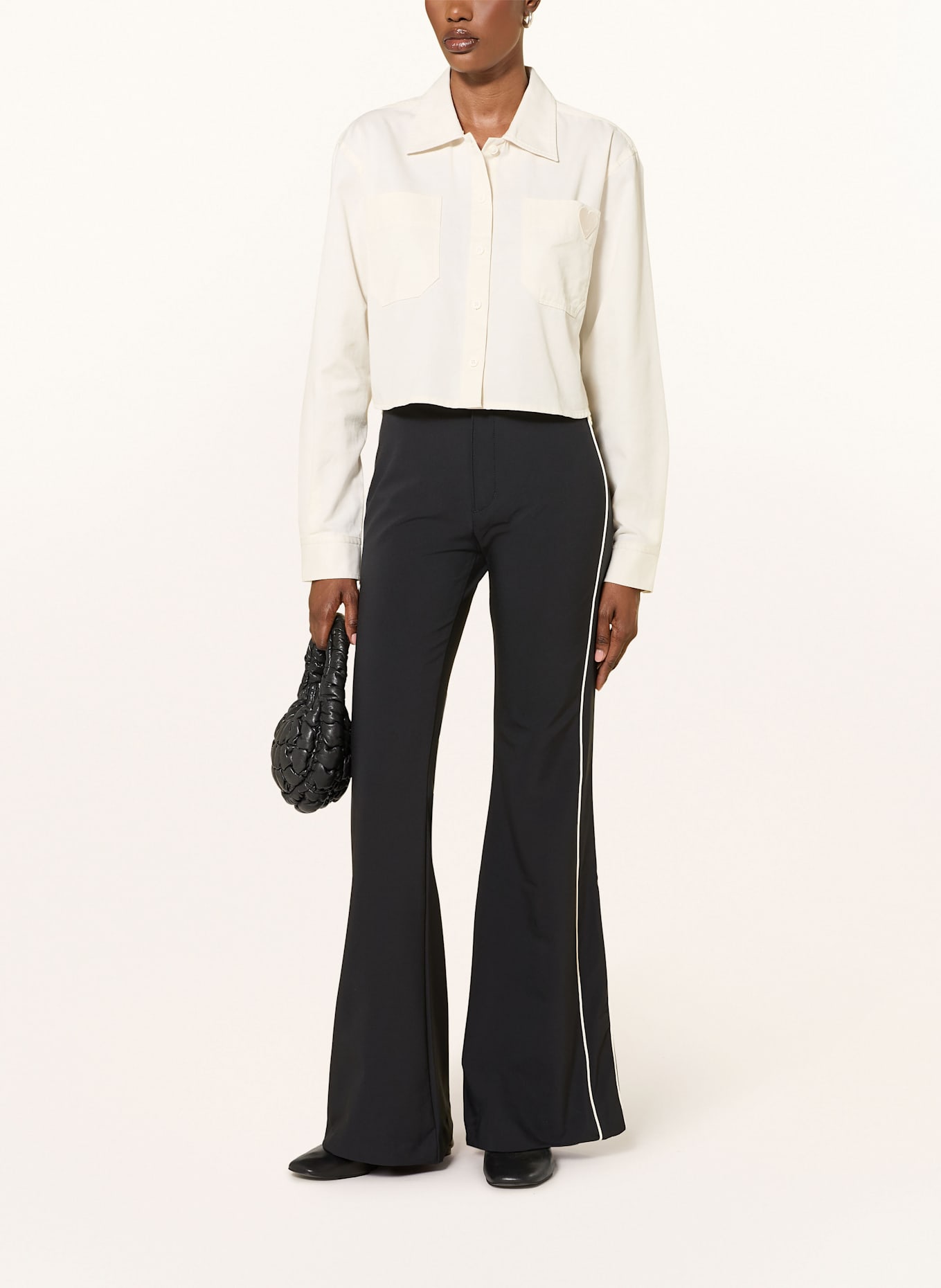 HUGO BLUE HIZUMI Checkerboard trousers with tuxedo stripes: BLACK/ ECRU
