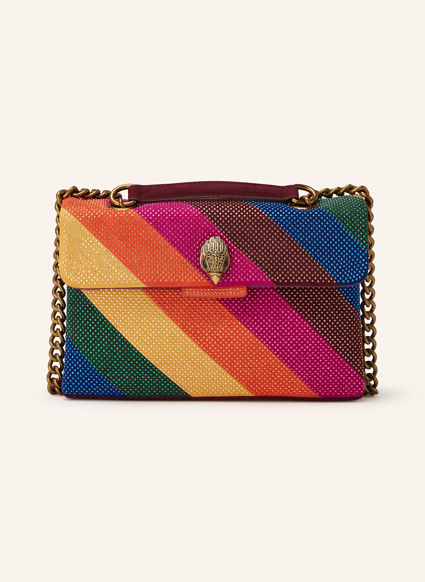 KURT GEIGER Torba na ramię KENSINGTON z ozdobnymi kamykami: MOCNORÓŻOWY / ZIELONY / POMARAŃCZOWY