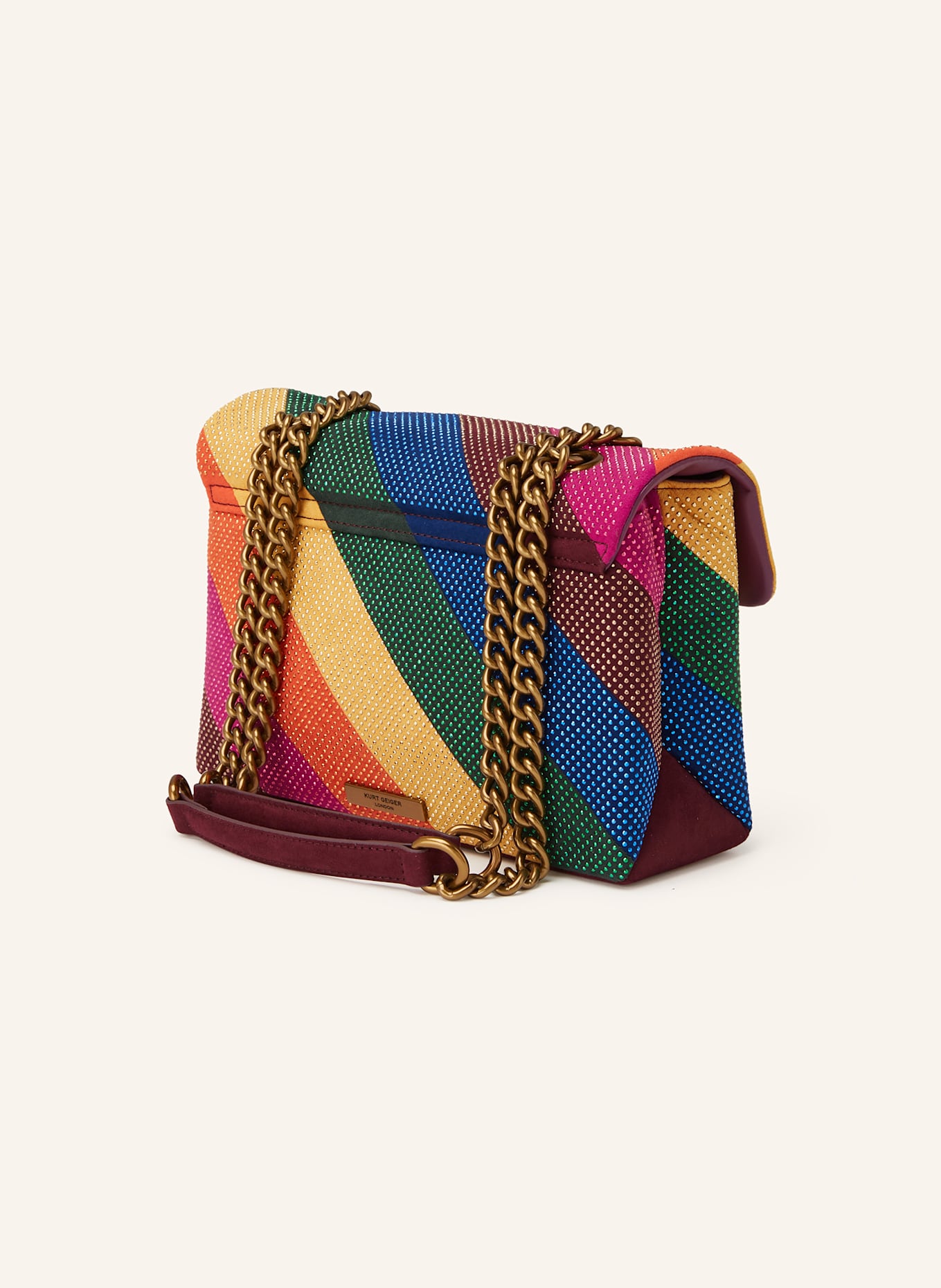 KURT GEIGER Torba na ramię KENSINGTON z ozdobnymi kamykami: MOCNORÓŻOWY / ZIELONY / POMARAŃCZOWY