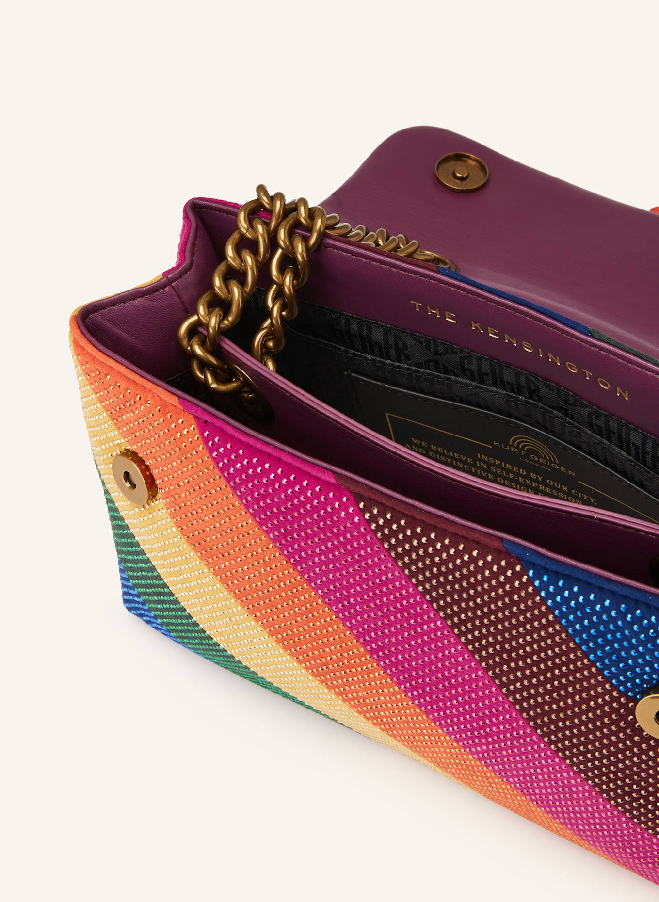 KURT GEIGER Torba na ramię KENSINGTON z ozdobnymi kamykami: MOCNORÓŻOWY / ZIELONY / POMARAŃCZOWY