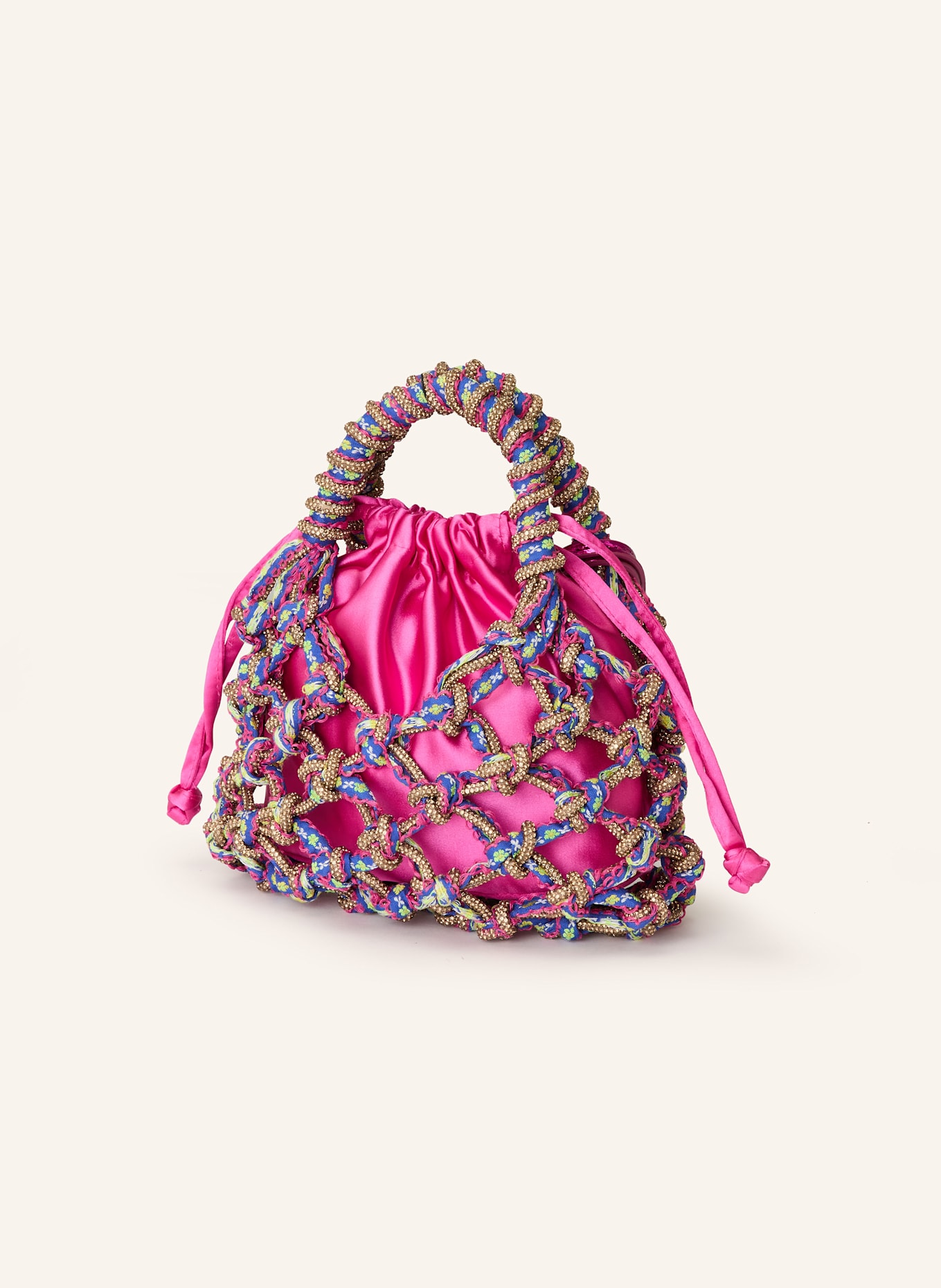 KURT GEIGER Torebka MACRAME SMALL z ozdobnymi kamykami: JASKRAWY MOCNORÓŻOWY / GRANATOWY