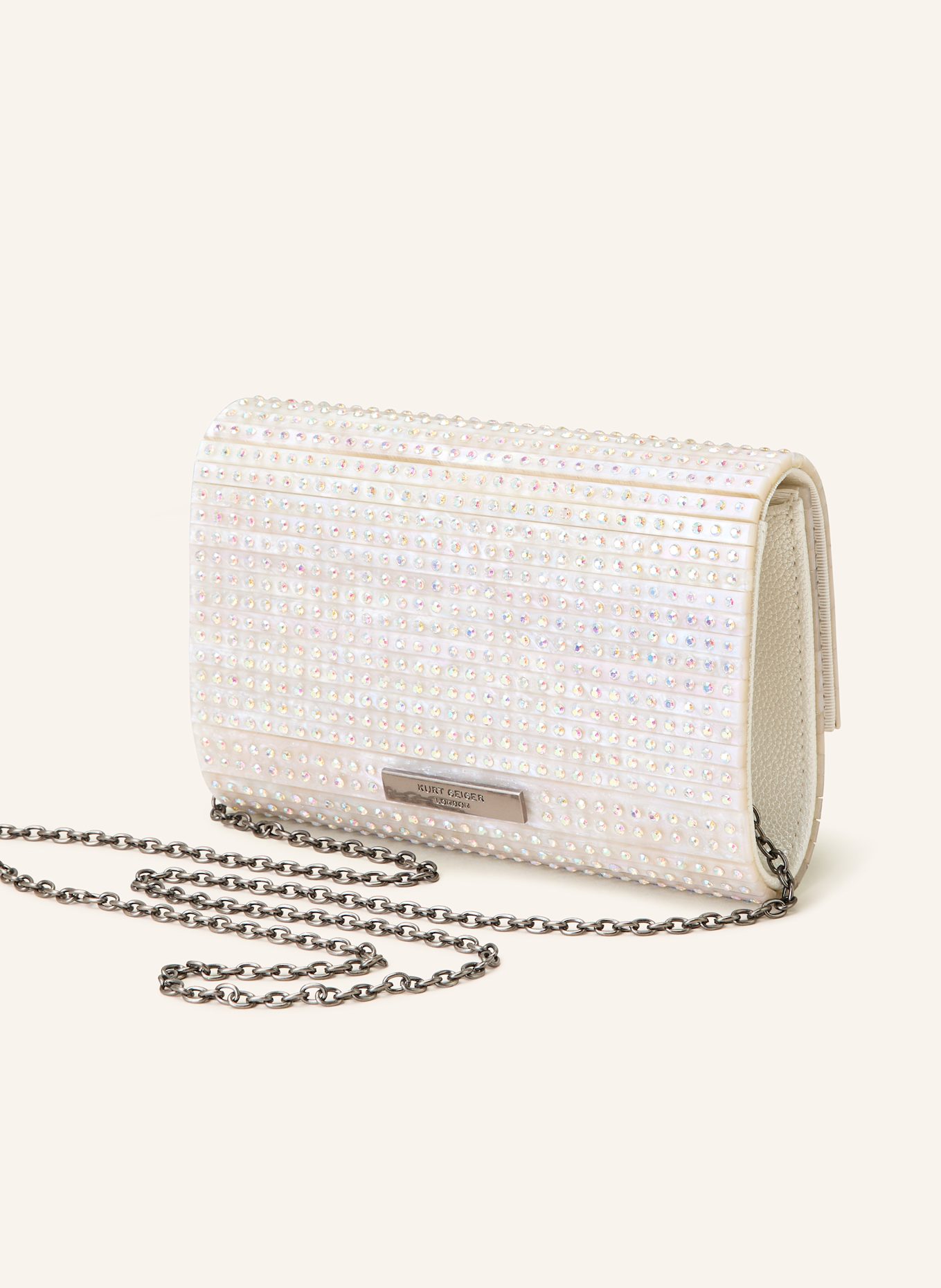 KURT GEIGER PARTY EAGLE clutch with decorative gems: LIGHT GRAY