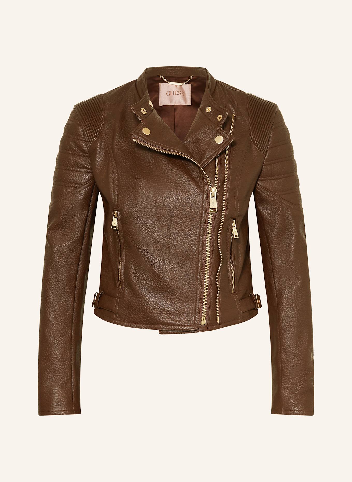GUESS Jacke JEANNINE in Lederoptik: DUNKELBRAUN