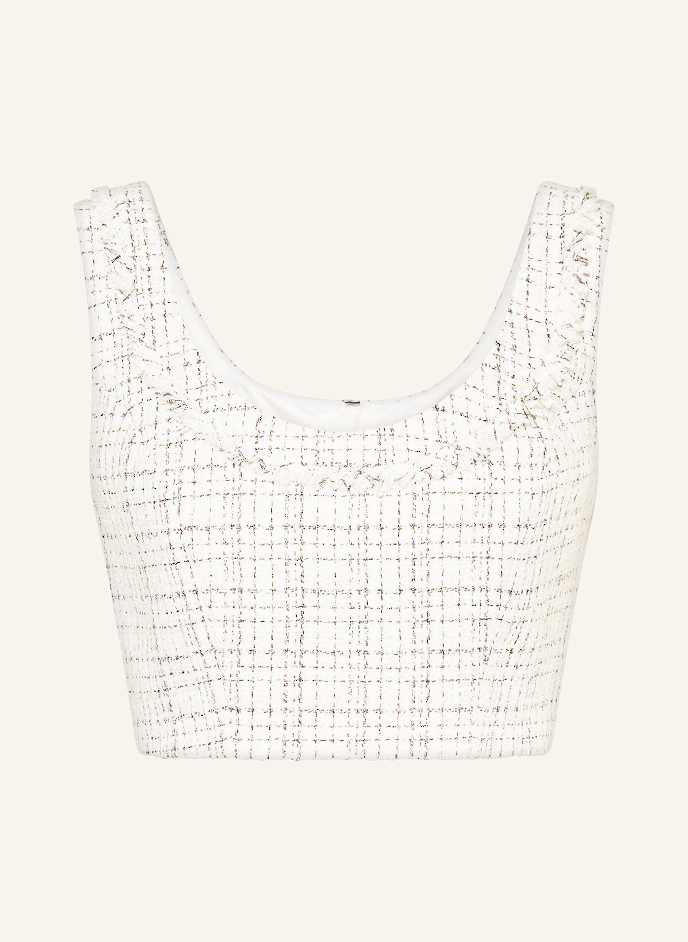 GUESS ANNAMARIA cropped top in tweed with glitter yarn: WHITE/ BLACK/ GOLD