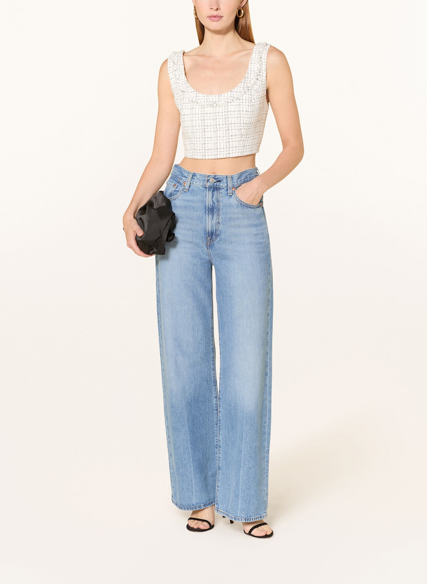 GUESS ANNAMARIA cropped top in tweed with glitter yarn: WHITE/ BLACK/ GOLD