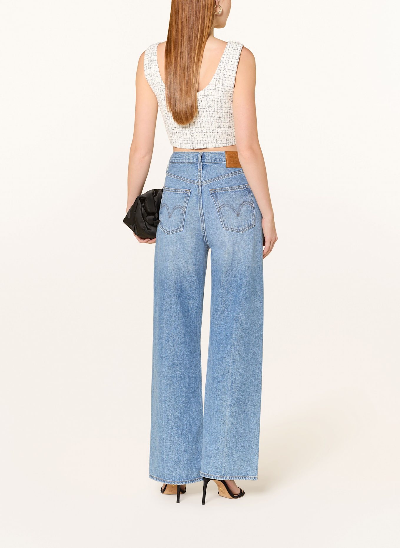 GUESS ANNAMARIA cropped top in tweed with glitter yarn: WHITE/ BLACK/ GOLD