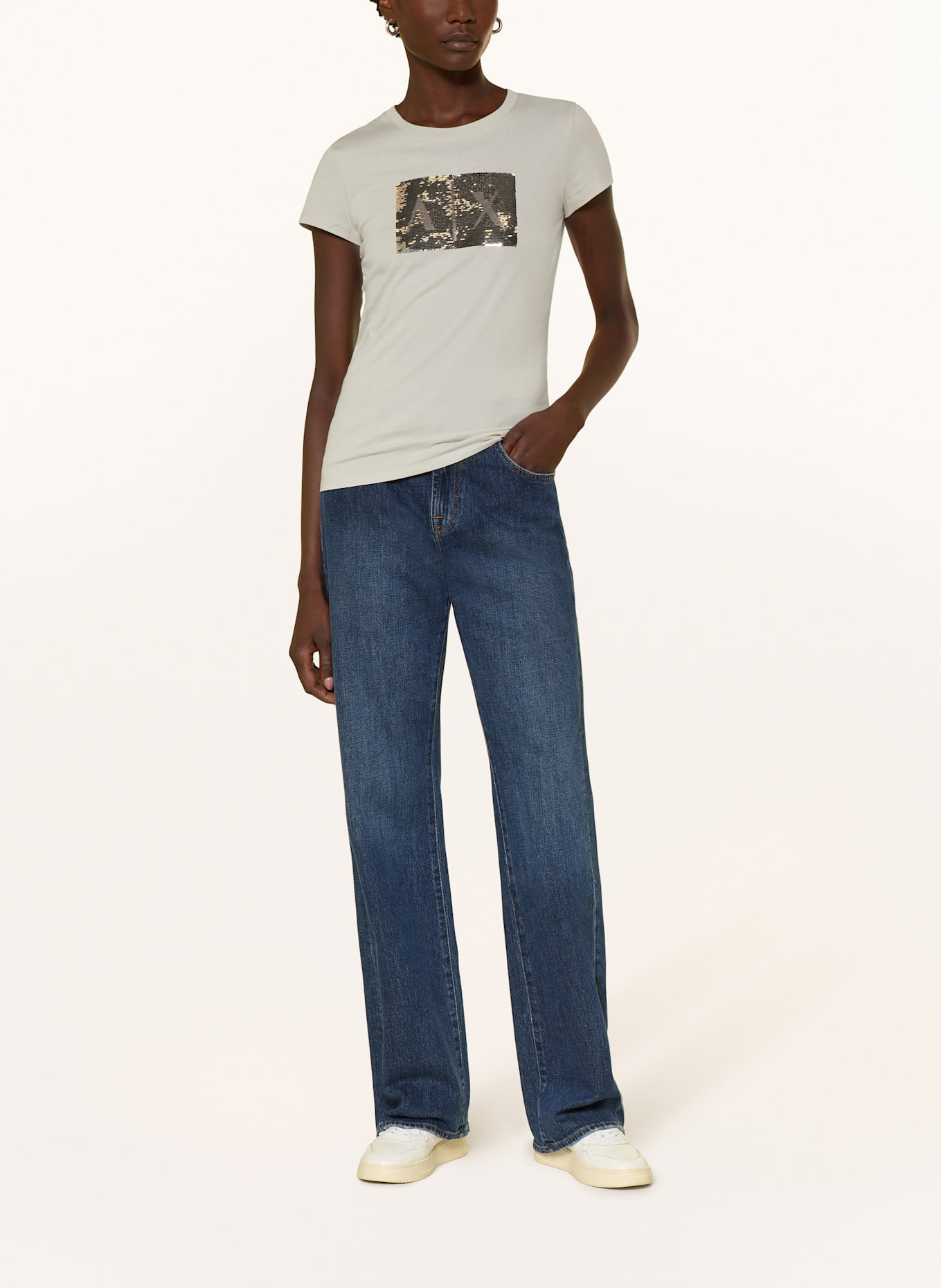 ARMANI EXCHANGE T-shirt z cekinami: JASNOCZARY