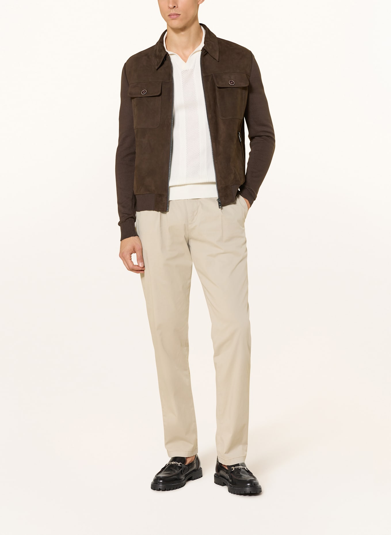 MILESTONE Lederjacke MSRYAN im Materialmix: DUNKELBRAUN