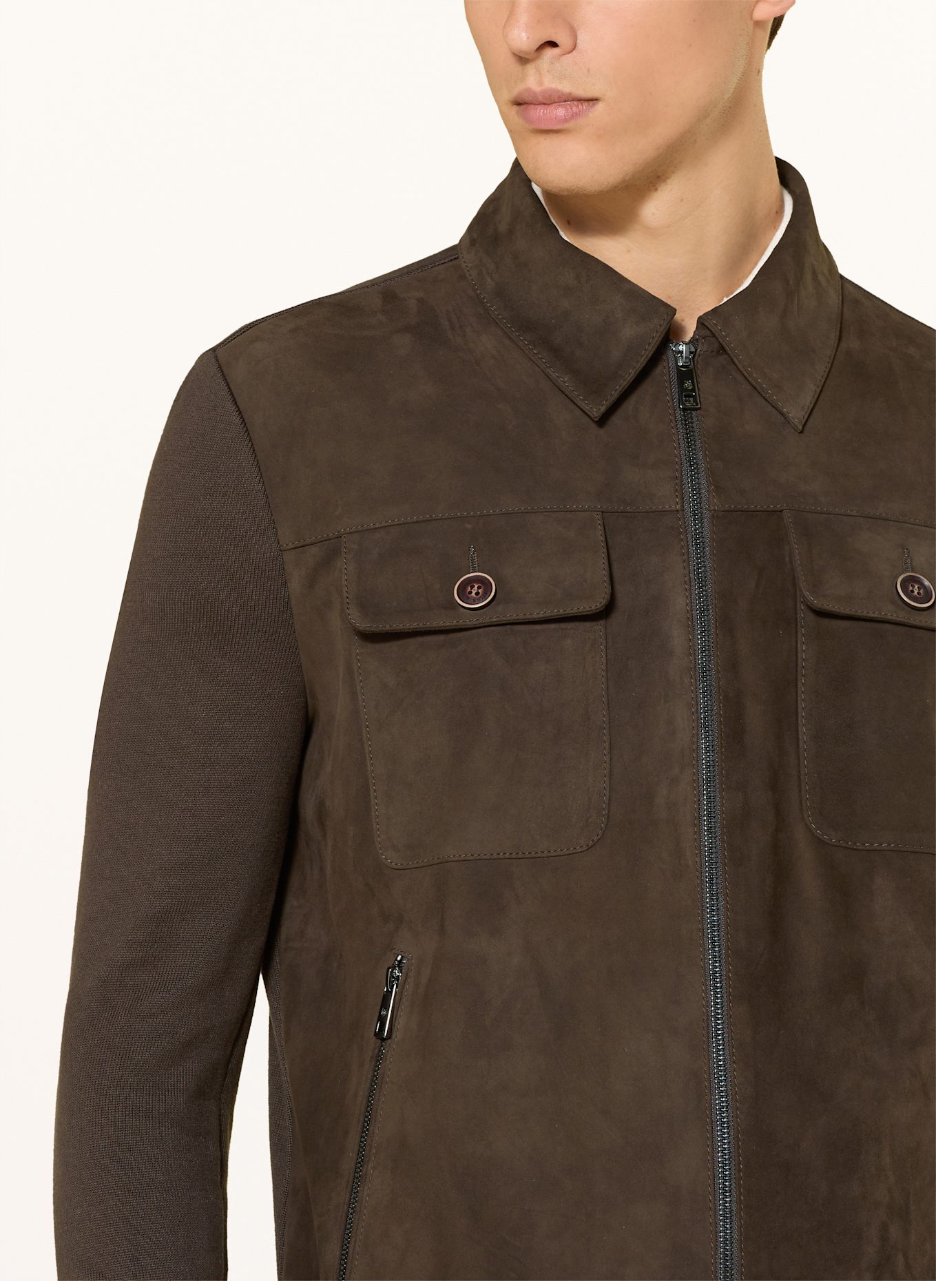 MILESTONE Lederjacke MSRYAN im Materialmix: DUNKELBRAUN