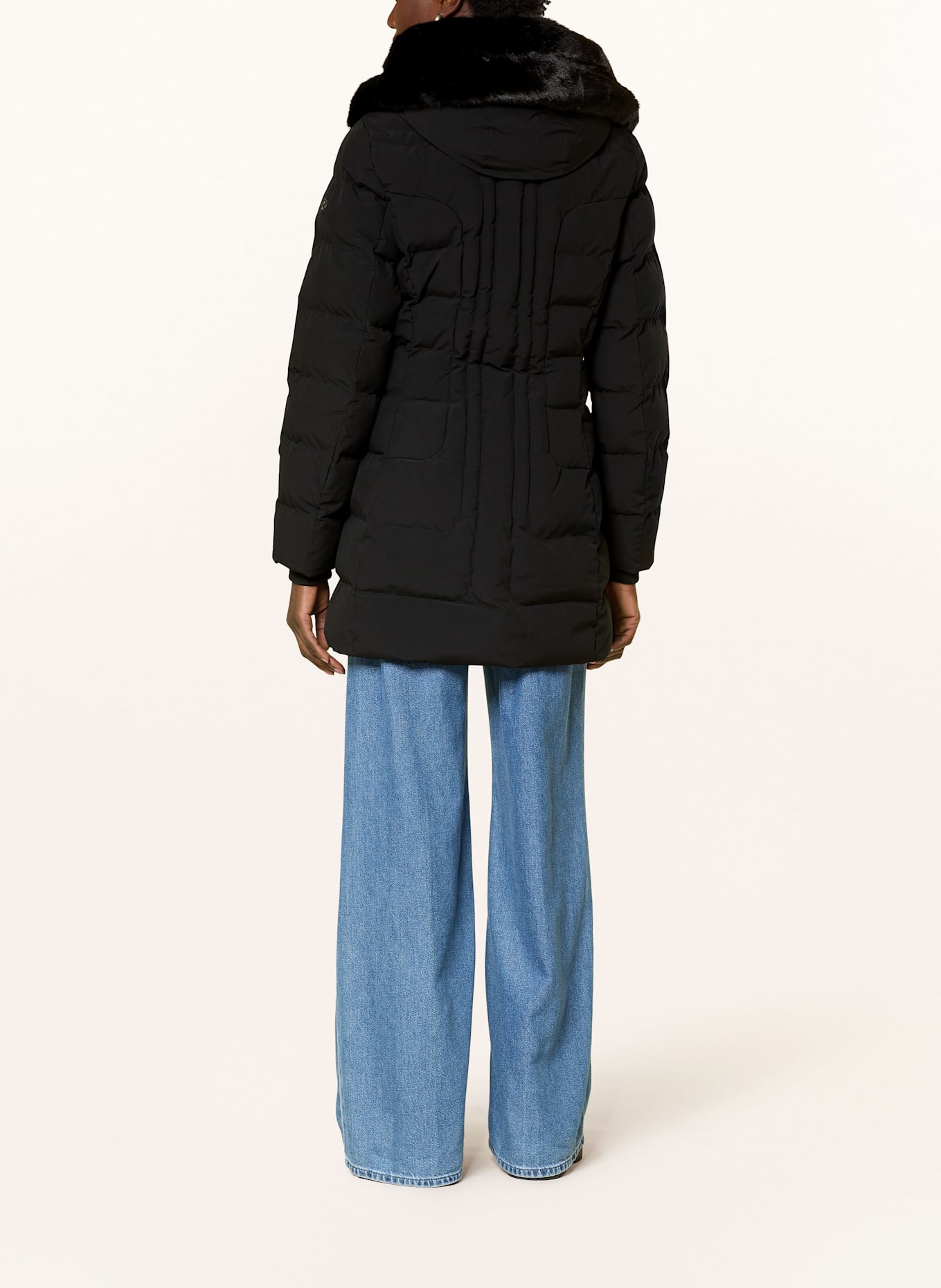 WELLENSTEYN BELVITESSE LONG quilted coat with DUPONT™ SORONA® insulation and detachable faux fur: BLACK