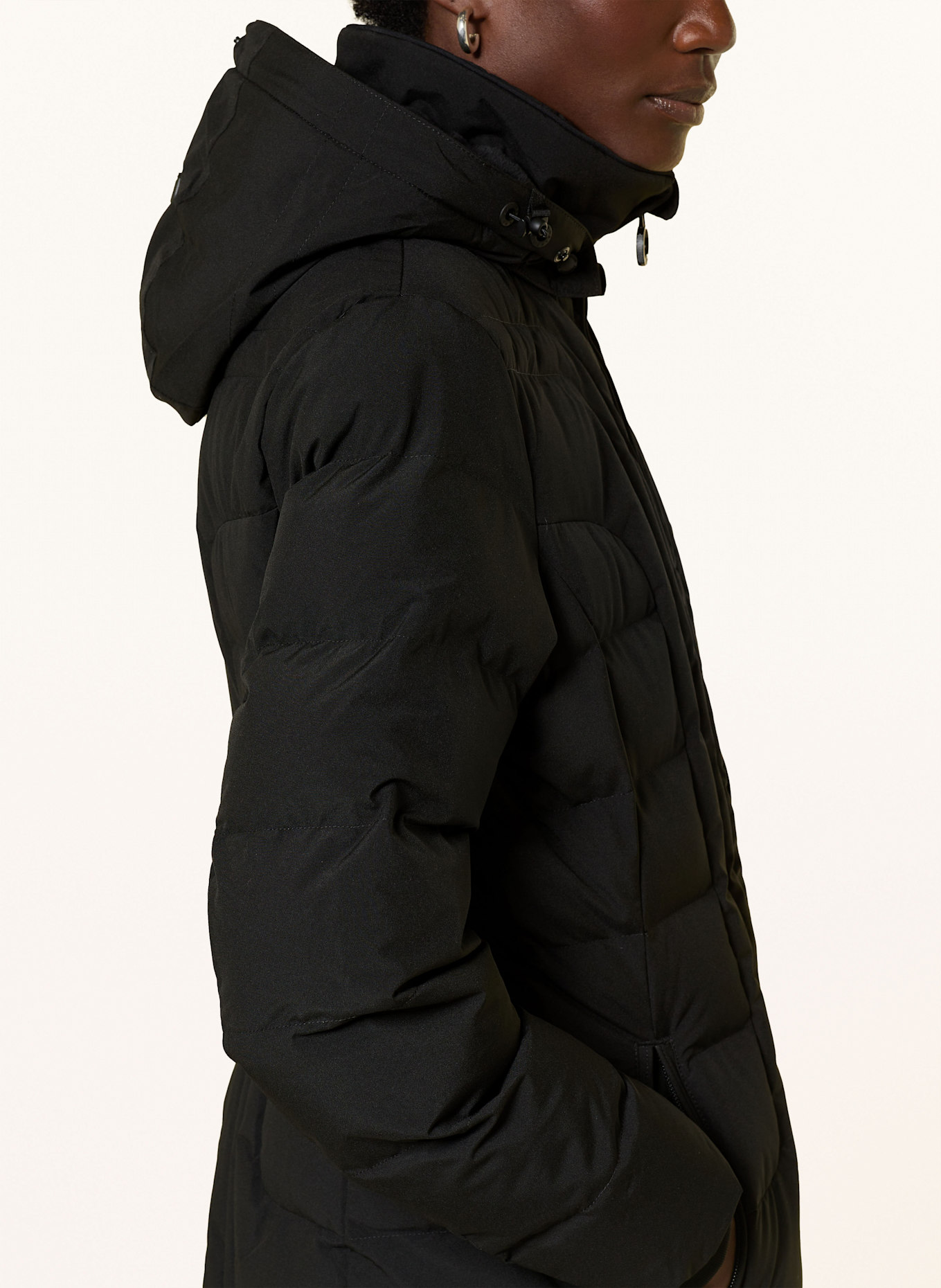 WELLENSTEYN BELVITESSE LONG quilted coat with DUPONT™ SORONA® insulation and detachable faux fur: BLACK