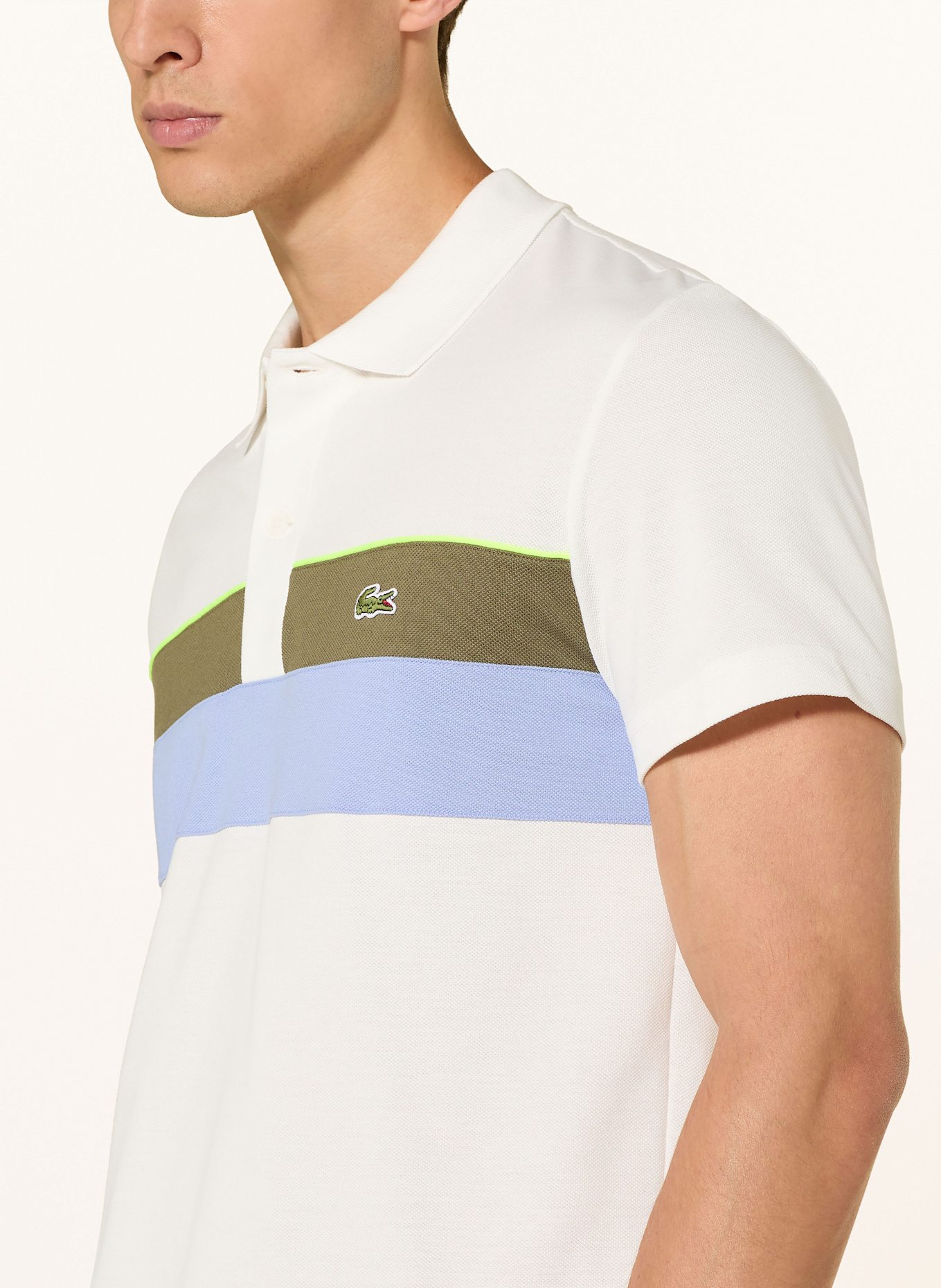 LACOSTE Pique-Poloshirt Regular Fit: ECRU / KHAKI / HELLBLAU