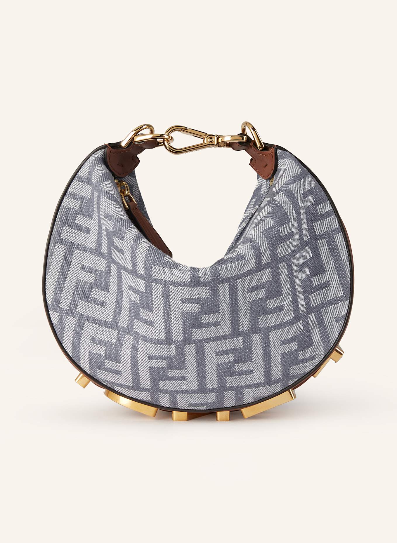 FENDI Hobo-Bag FENDIGRAPHY MINI in blaugrau/ cognac