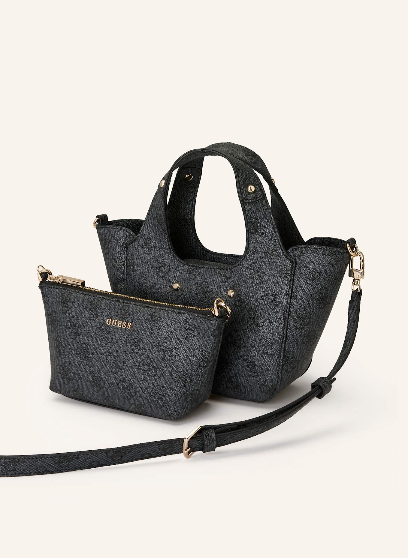 GUESS Kabelka CALISTA MINI s pouzdrem: TMAVĚ ŠEDÁ