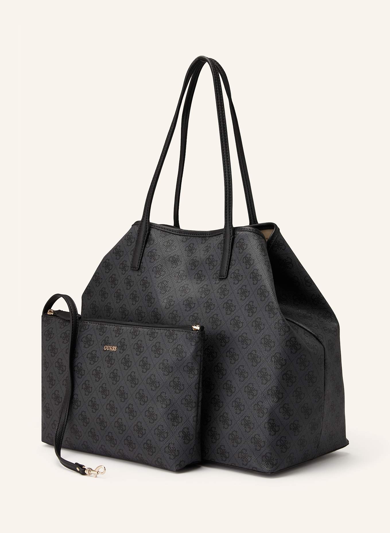 GUESS Shopper VICTTORIA mit Pouch: DUNKELGRAU / SCHWARZ