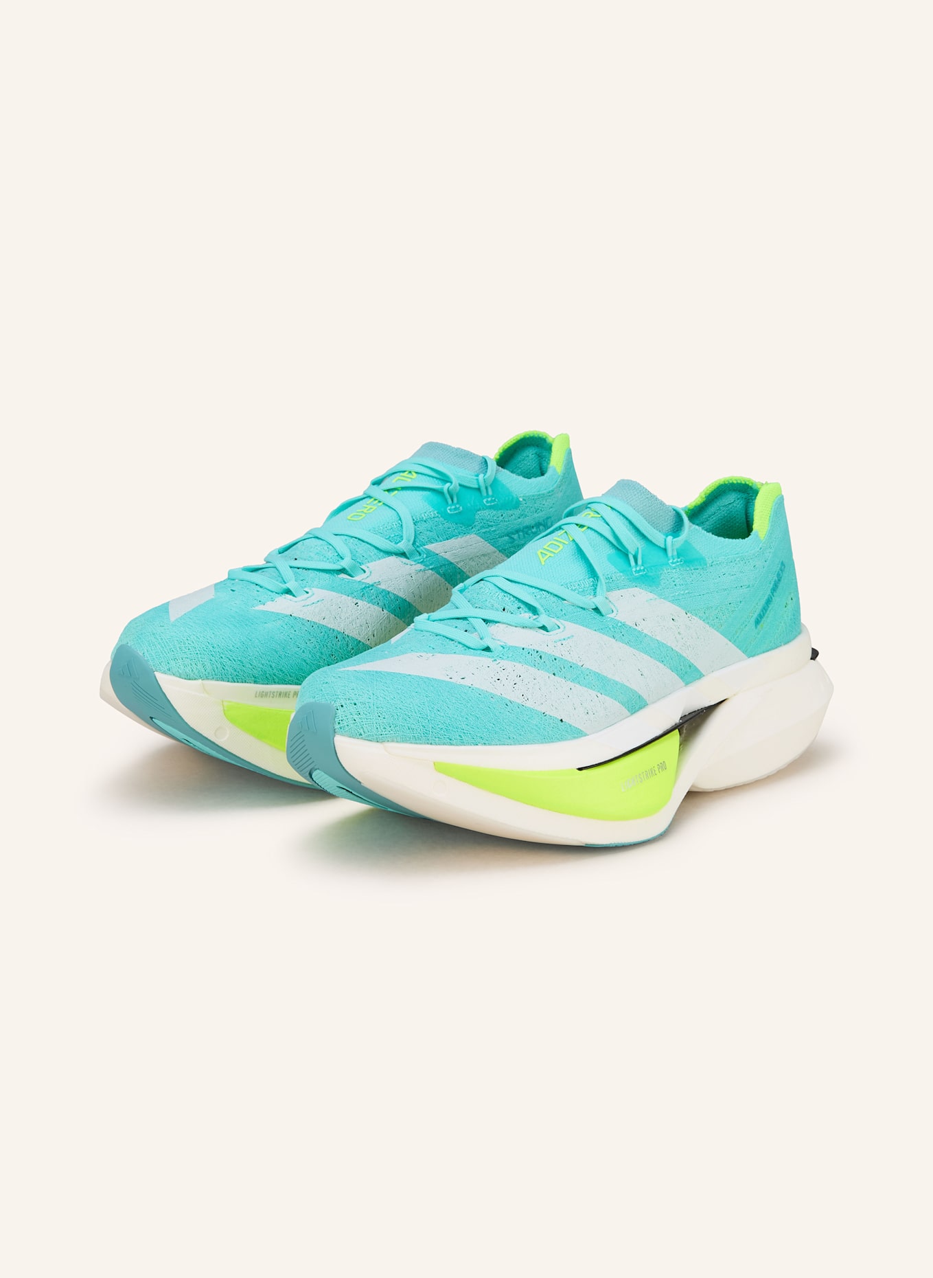 adidas Laufschuhe ADIZERO PRIME X3 STRUNG: TÜRKIS/ ECRU/ NEONGRÜN