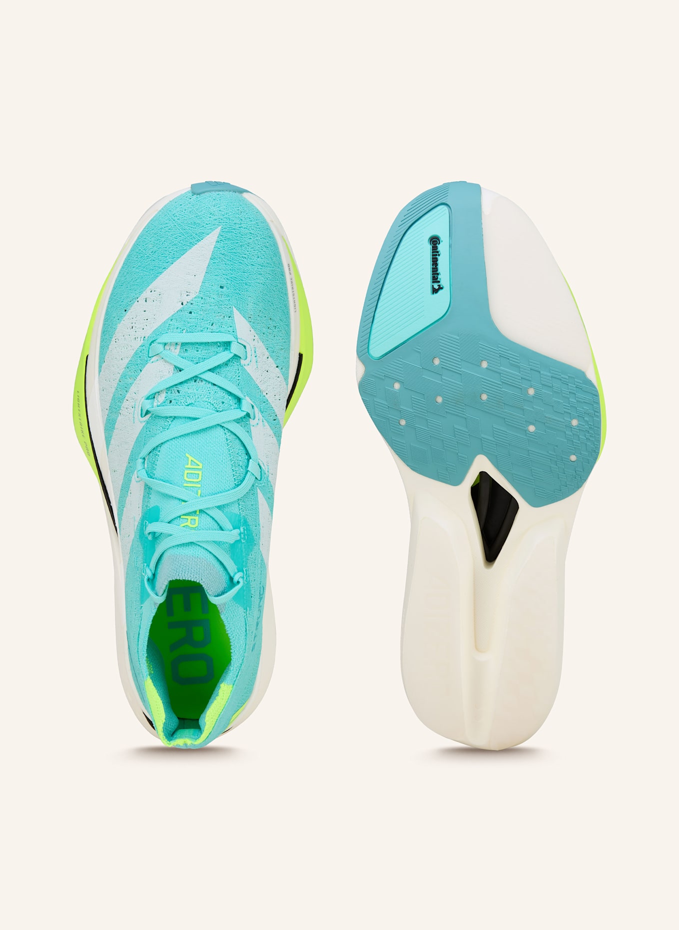 adidas Laufschuhe ADIZERO PRIME X3 STRUNG: TÜRKIS/ ECRU/ NEONGRÜN