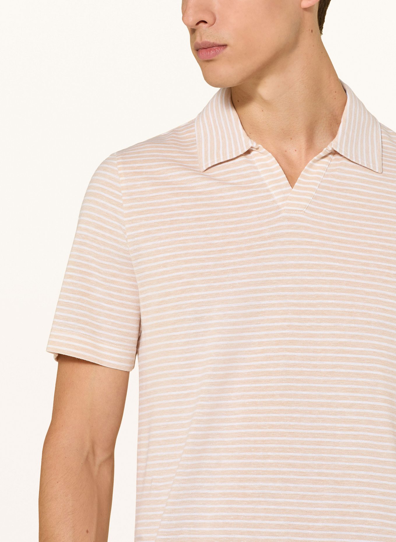 MAERZ MUENCHEN Koszulka polo z dżerseju Regular Fit: JASNOBRĄZOWY / BIAŁY