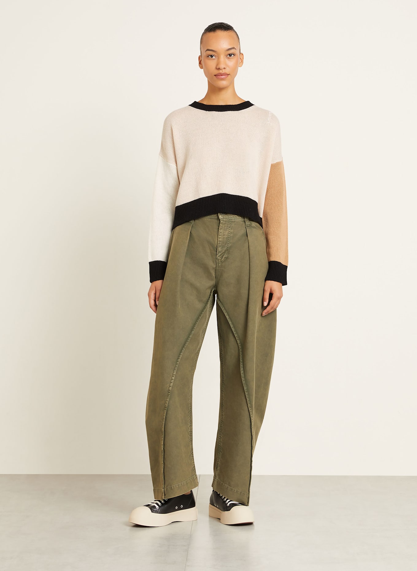 MARNI Cashmere sweater: LIGHT BROWN / CREAM / BLACK